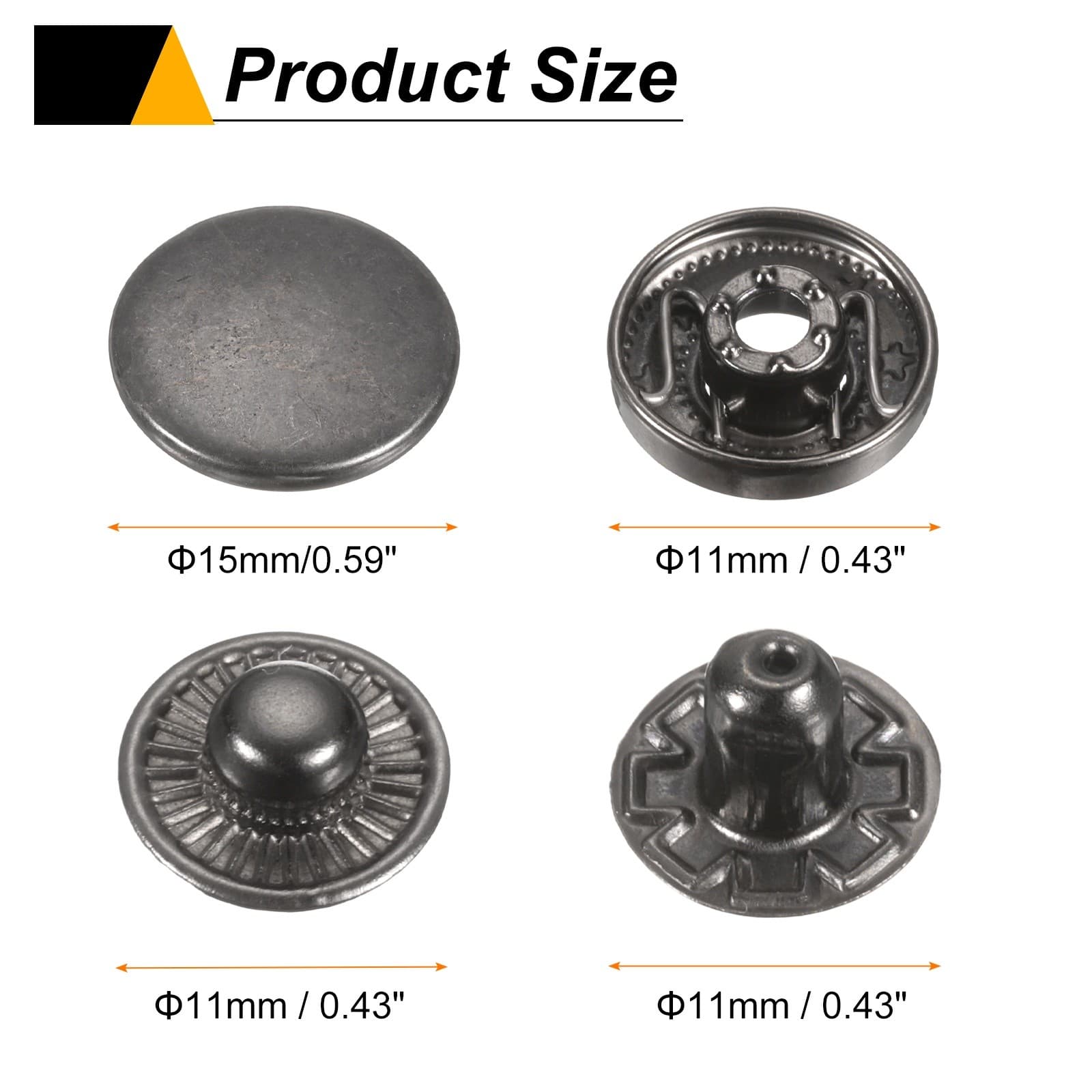 60Set Press-Stud Cap Button 15mm Metal Snap Fastener for Leathers, Gun 2