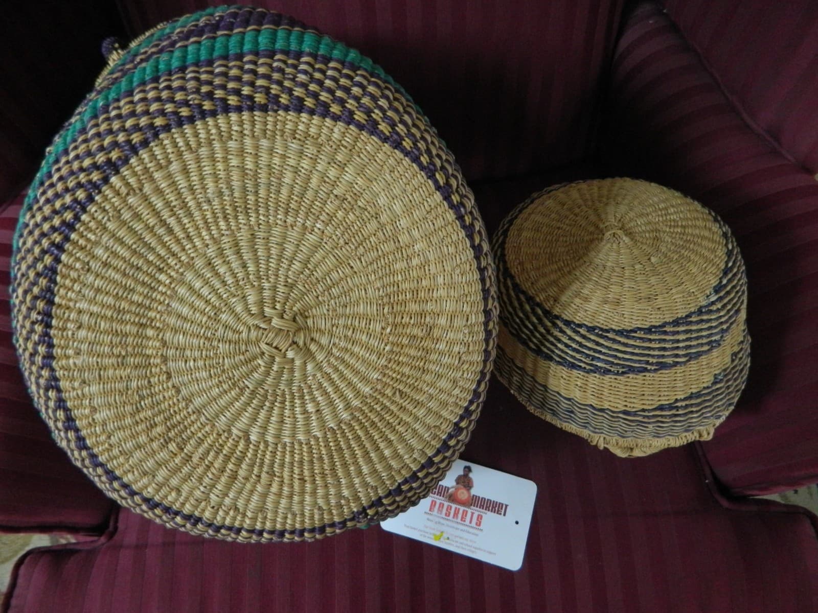 Lot of 2 Authentic Large Small African Ghana Market Baskets NWT New Turquoise 3