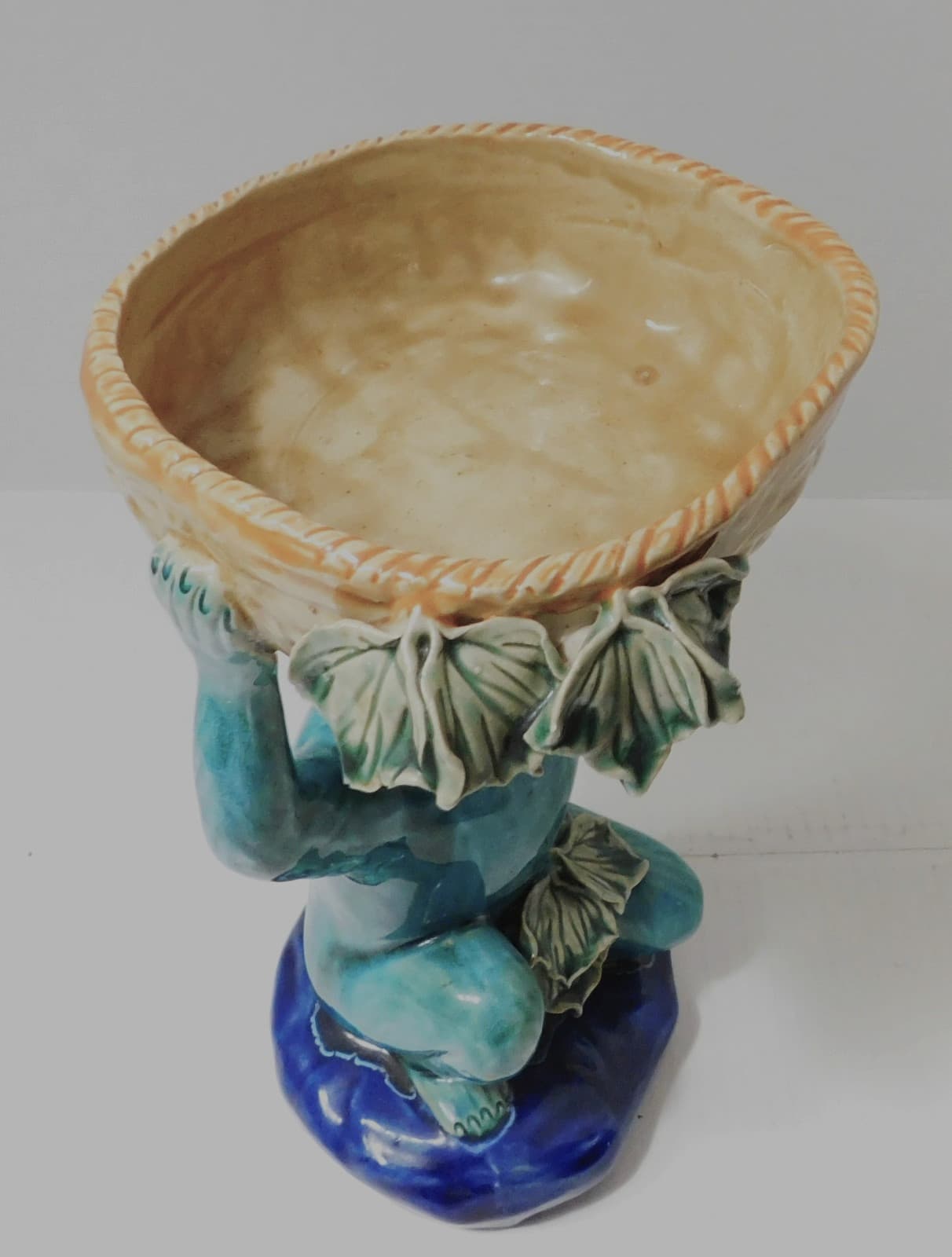 VINTAGE MAJOLICA CHINOISERIE PORCELAIN ORIENTAL MONKEY FIGURE - 10.5" 3