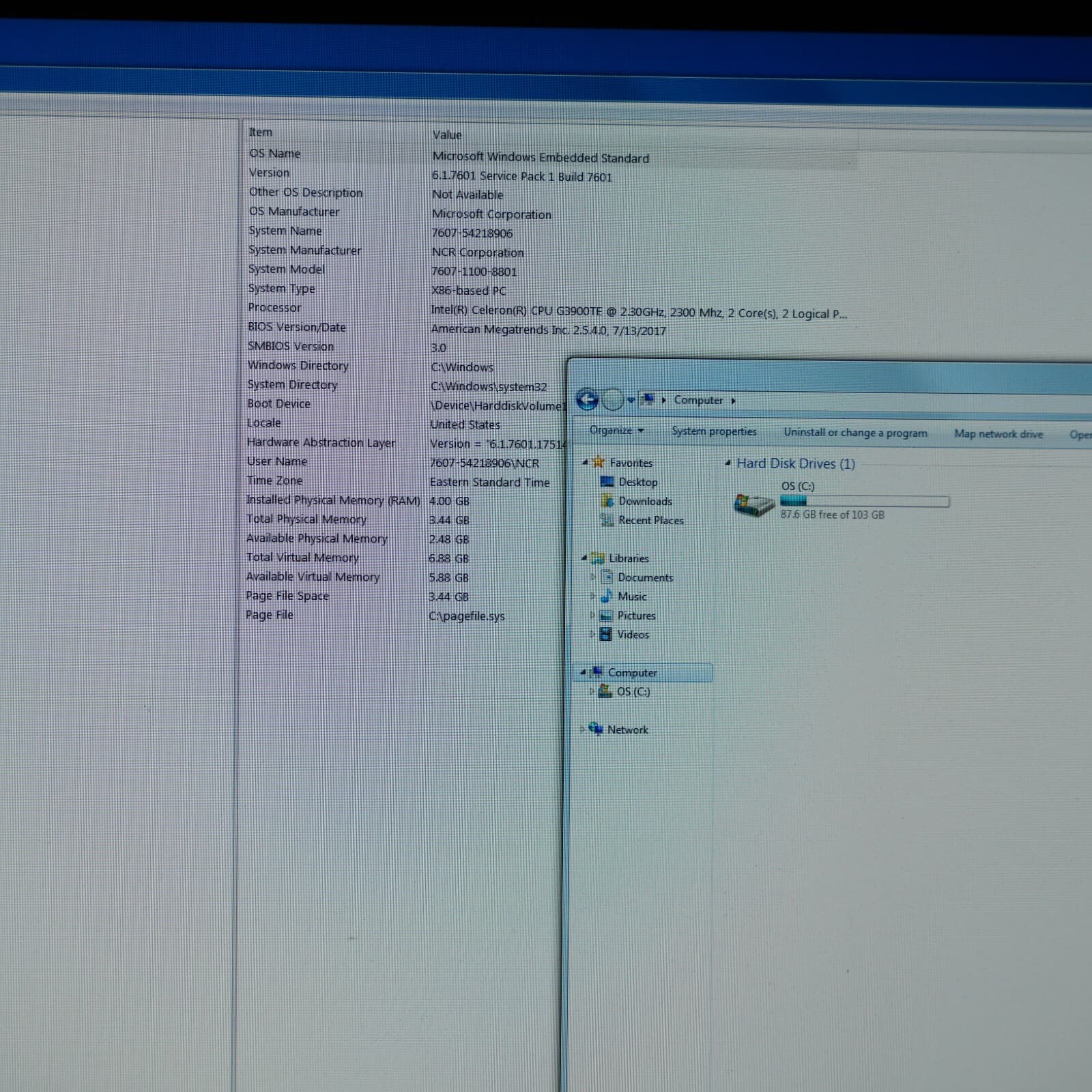 NCR REALPOS XR8 TERMINAL INTEL CELERON G3900TE 4GB RAM 120GB SSD T12-B14 2