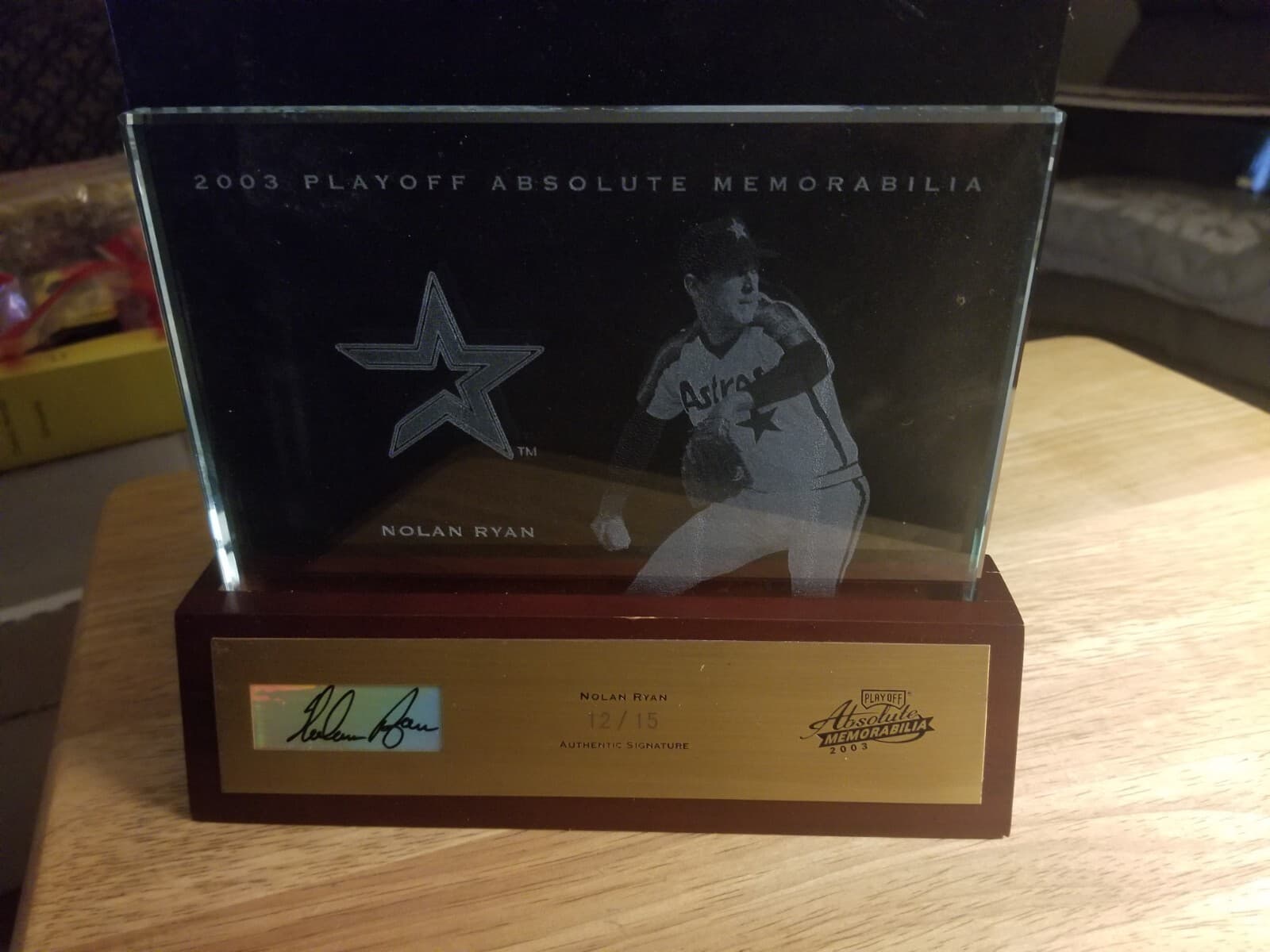 Nolan Ryan Auto #12/15- 2003 Absolute Memorabilia Etched Glass Plaque *ASTROS 3