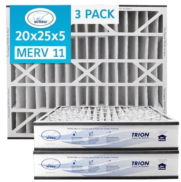 Trion Air Bear 259112-102 (3 Pack) Pleated Furnace Air Filter 20"x25"x5" MERV 11