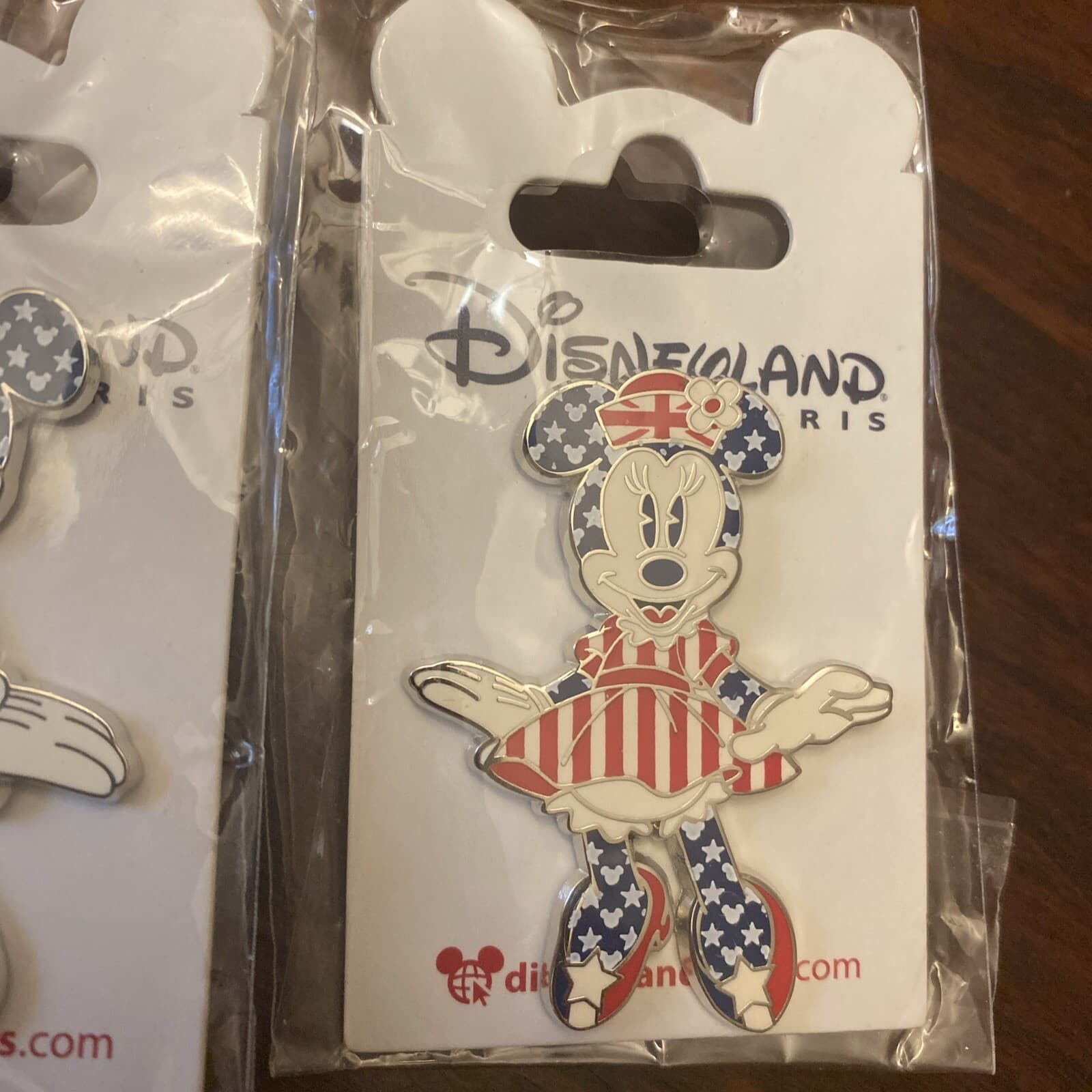 VERY RARE 2 PINS DISNEY DISNEYLAND PARIS MICKEY MINNIE STARS & STRIPES USA UK FR 3