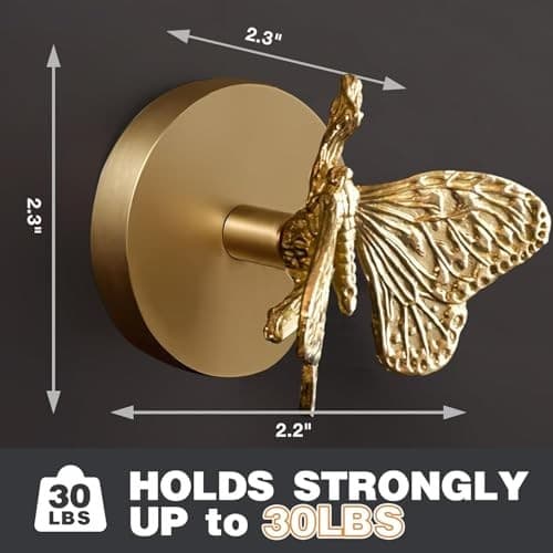 Butterfly Wall Hook, Solid Brass Heavy Duty Vintage Animal Hook. Gold Butterfly 3