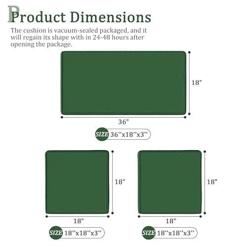 3 Pack Outdoor Furniture Cushions,High-Elastic Replacement Sponge Fits Green 3