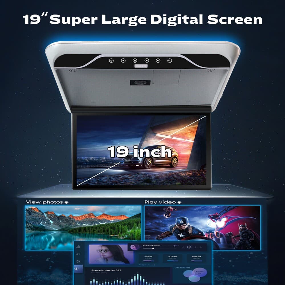 19.5" Overhead Flip Down Car Roof Monitor HD TFT 1080P Screen USB HDMI 6