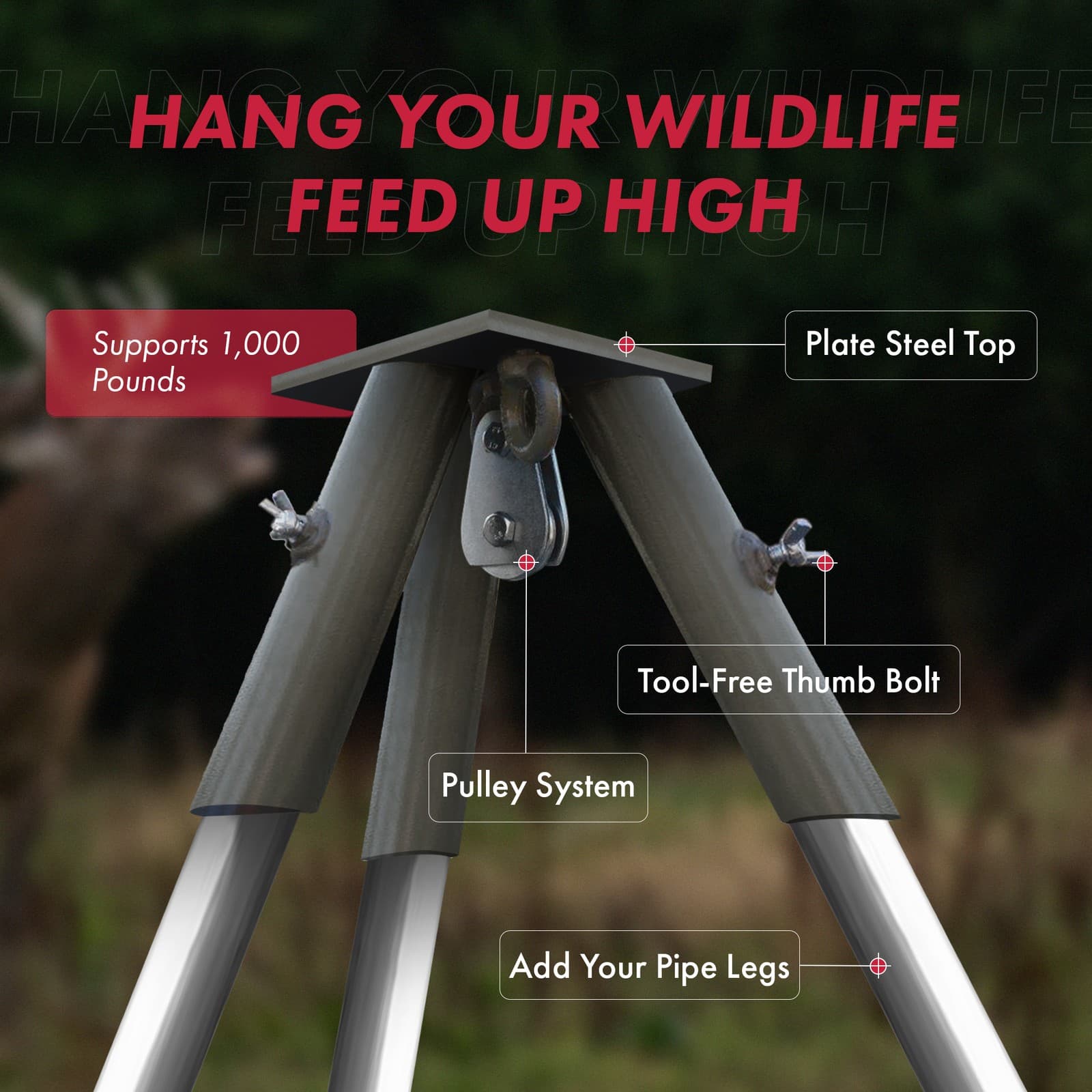 Boss Buck Tripod Header with Pulley, Deer Feeder Attachment, Feeder Not Included 2