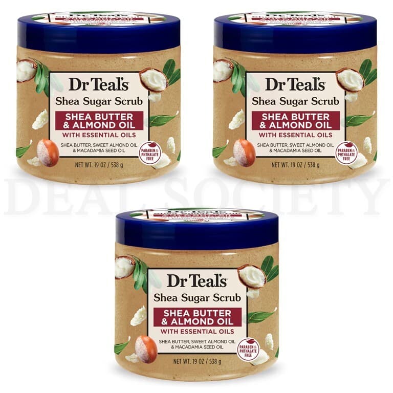 Dr Teal's Shea Sugar Scrub - Butter & Almond Oil 19oz Lot of 3