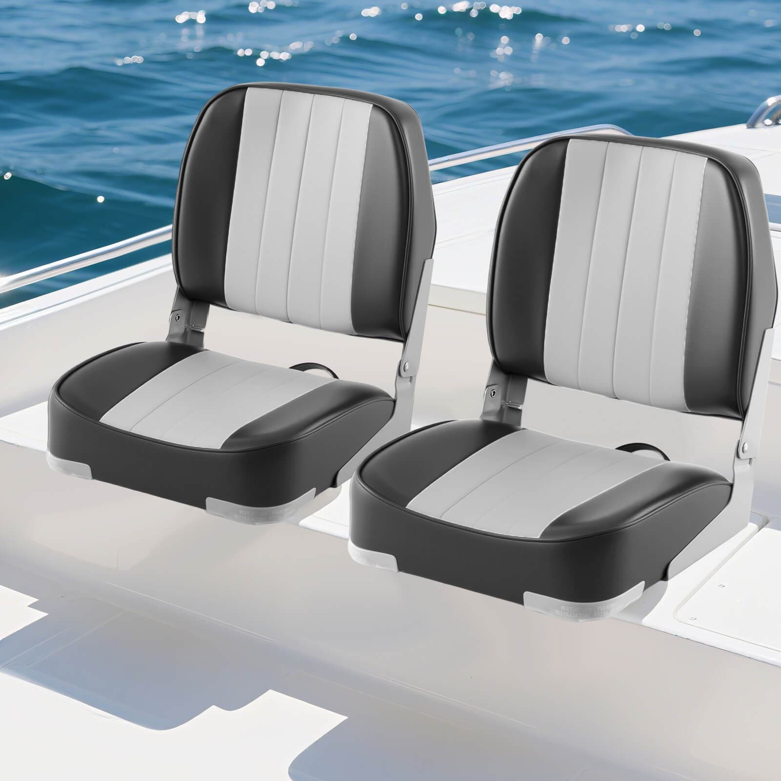 2-Pack Folding Boat Seats w/ Thick Sponge Padding Fixing Bolts Hinges 3