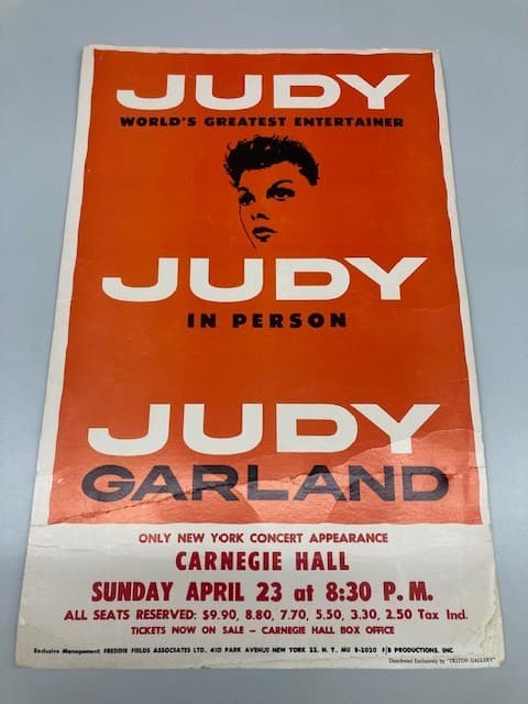 Judy Garland Carnegie Hall New York Concert (Authentic) Poster "Triton Gallery" 2