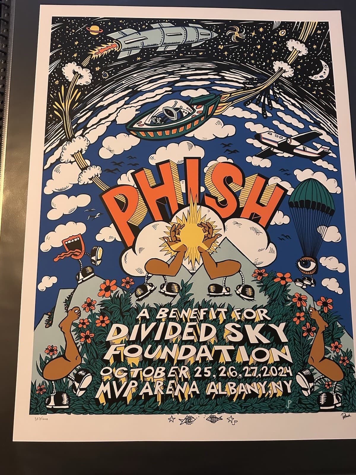 Phish Poster ALBANY S/N MAIN BLUE  ED x/1200 Print POLLOCK DIVIDED SKY Doodled 3