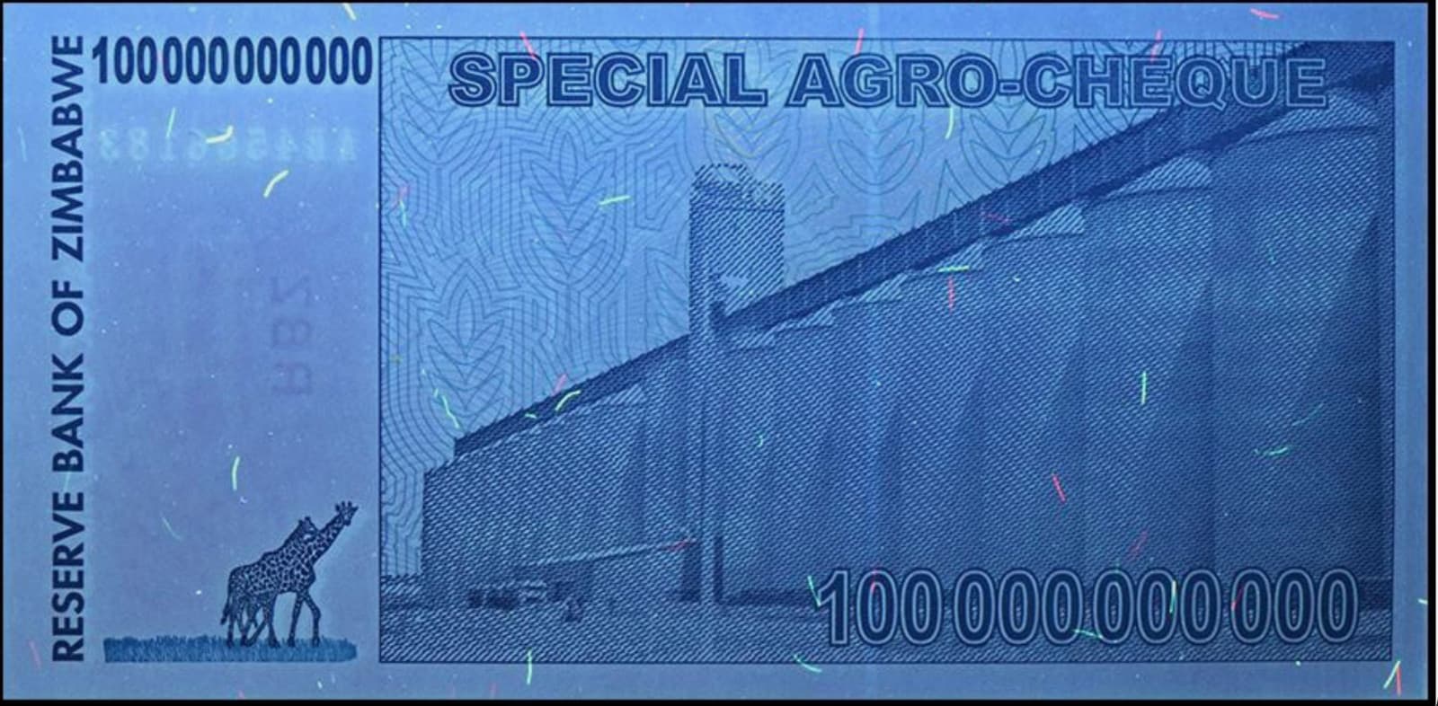 Authentic Zimbabwe 100 Billion Dollars, CIRCULATED Special Agro Cheque 2008 4