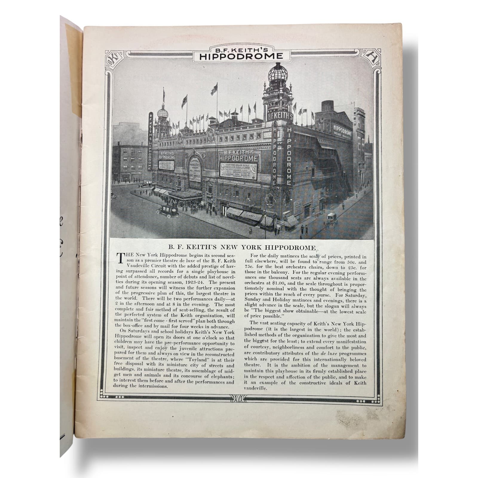 1925 B.F. Keith’s New York Hippodrome Vaudeville Souvenir Program w/ Exotic Ads 3