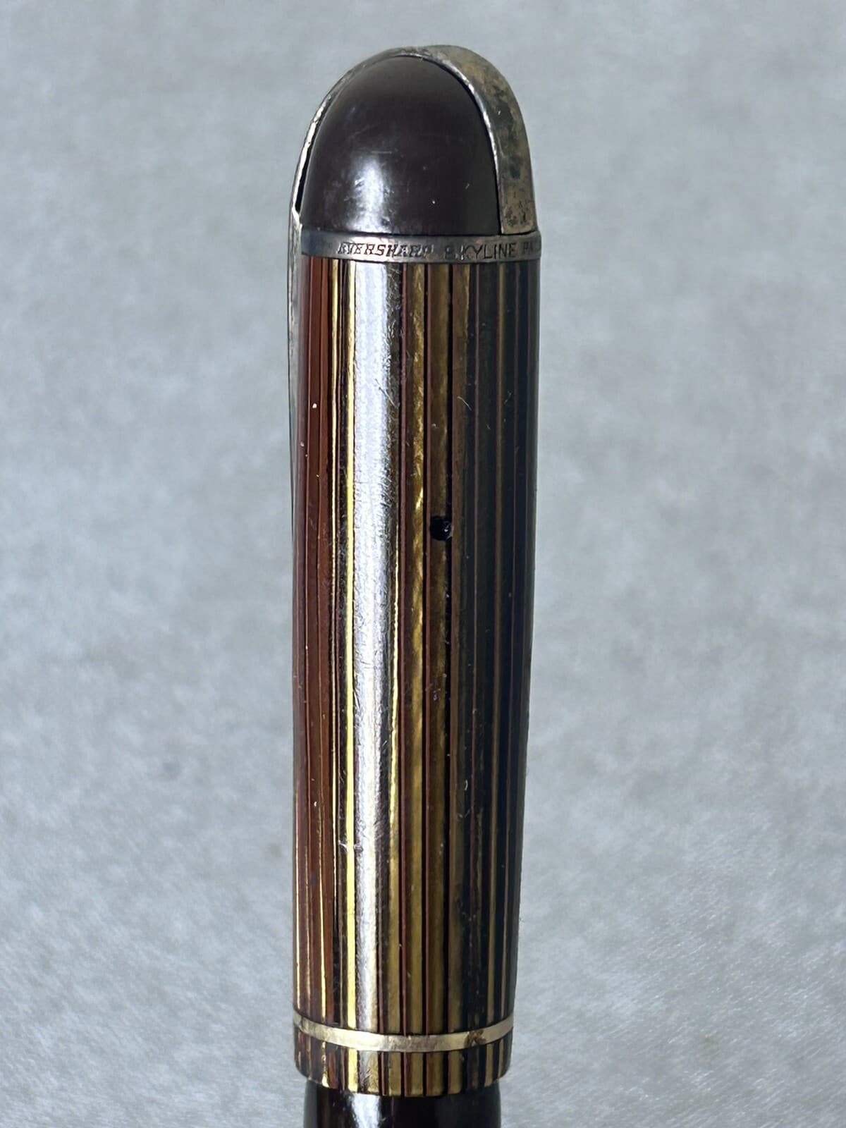 Eversharp Skyline Brown w/Brown/Gold Stripe Cap Fountain Pen - 1940's - 14kt Nib 5