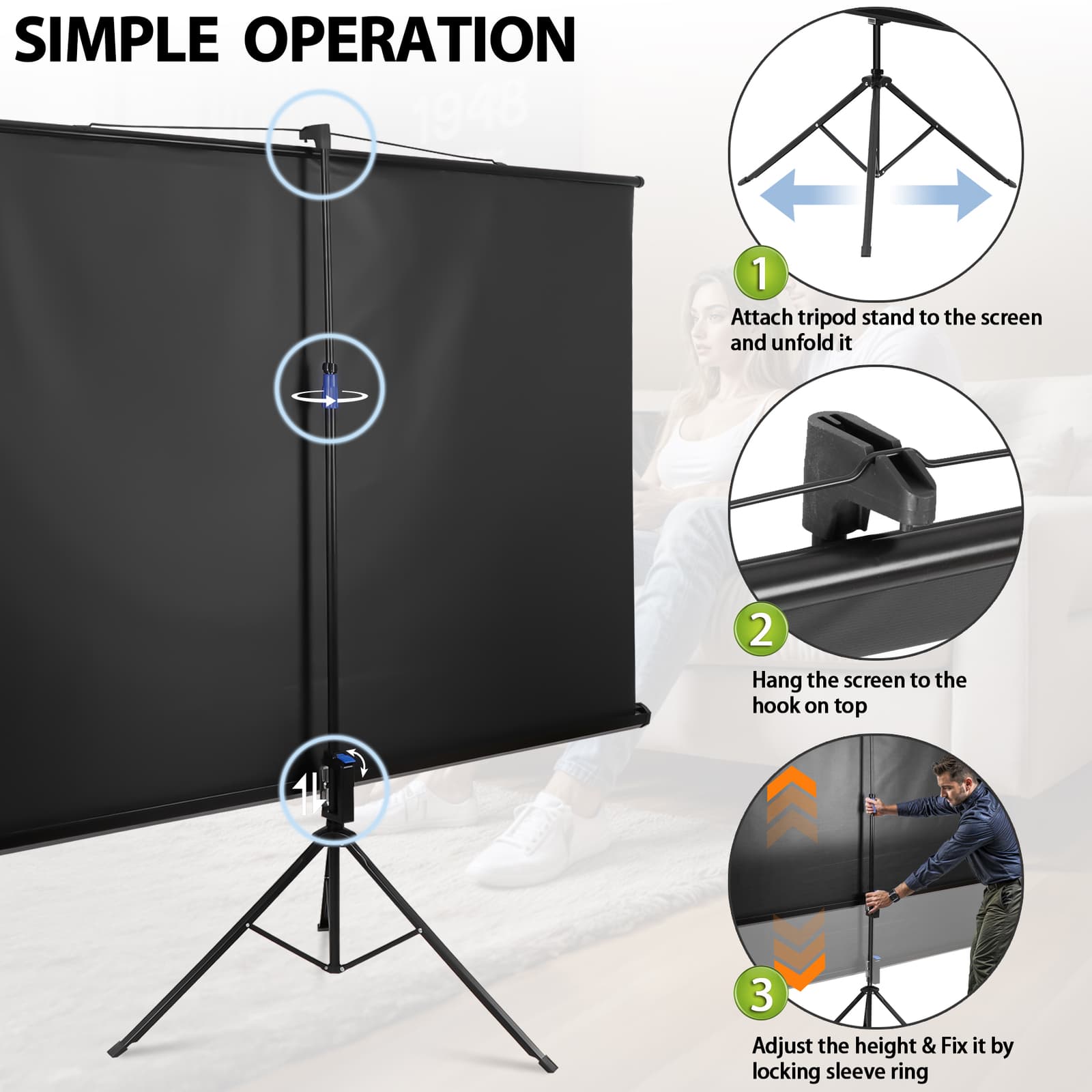 Projector Screen with Stand 84 inch for Movie or Office Presentation 16:9 HD 5