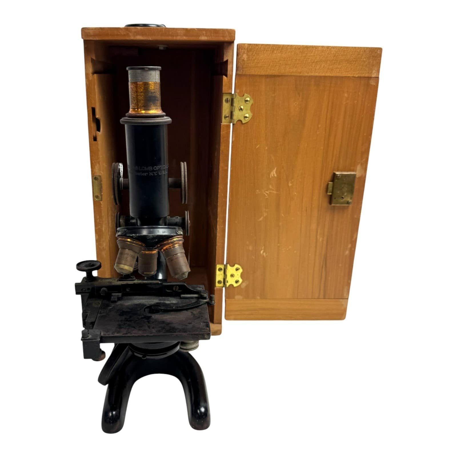 Antique Bausch & Lomb Optical Co. Microscope w/ Wooden Box no Key - Sold As Is