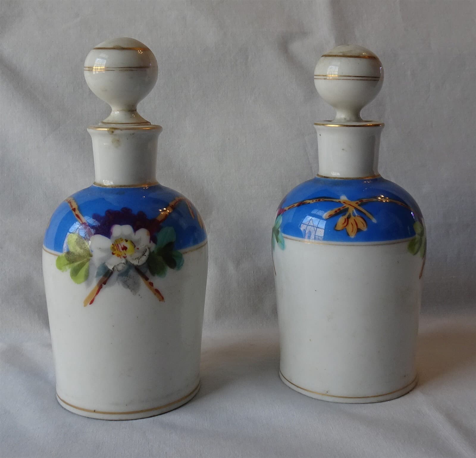 Antique 13 Piece European Porcelain Dresser Top Vanity Set, Floral, Blue & White 4