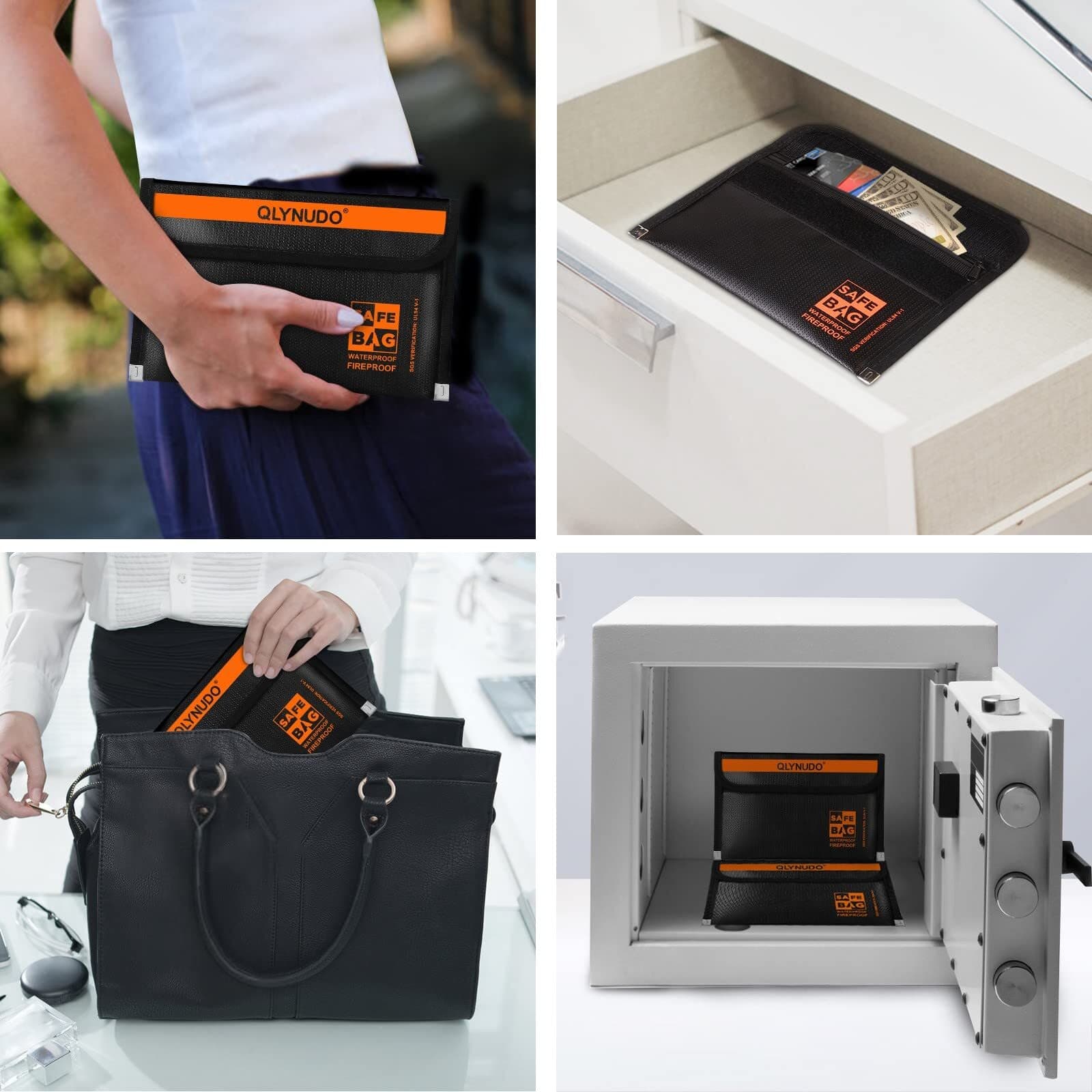 2 PACK Small Fireproof Document Bag Money Bag for Cash with Waterproof Zipper 2