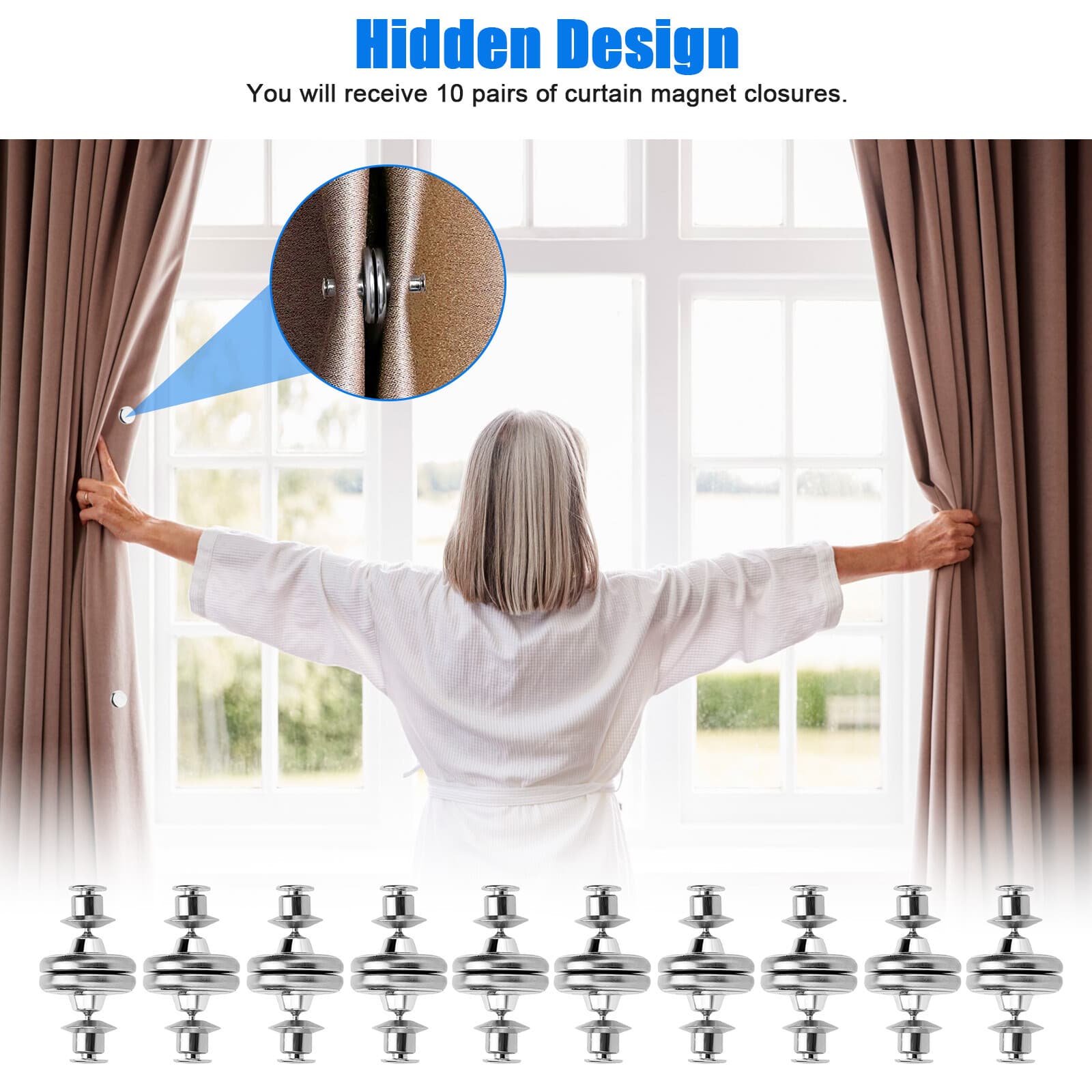 10 Pairs Magnetic Curtain Clips Nail Free Button Buckle Room Window Screen Decor 2
