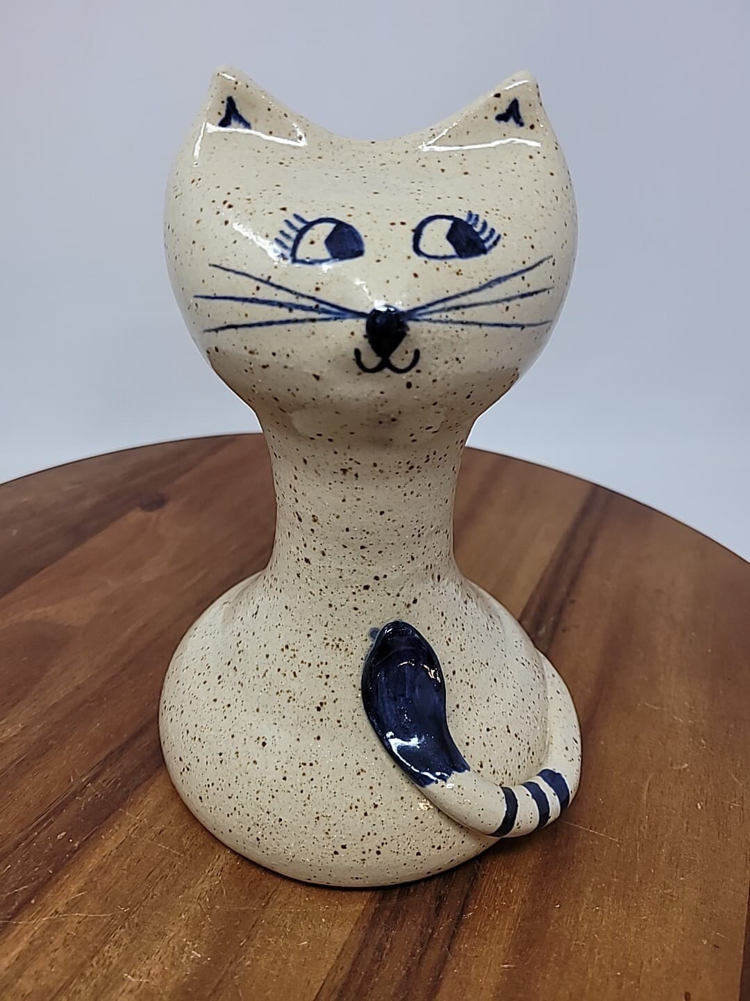 Vintage Skinny Cat Piggy Bank Stoneware Studio Art  Pottery Folk Hesperus Blue