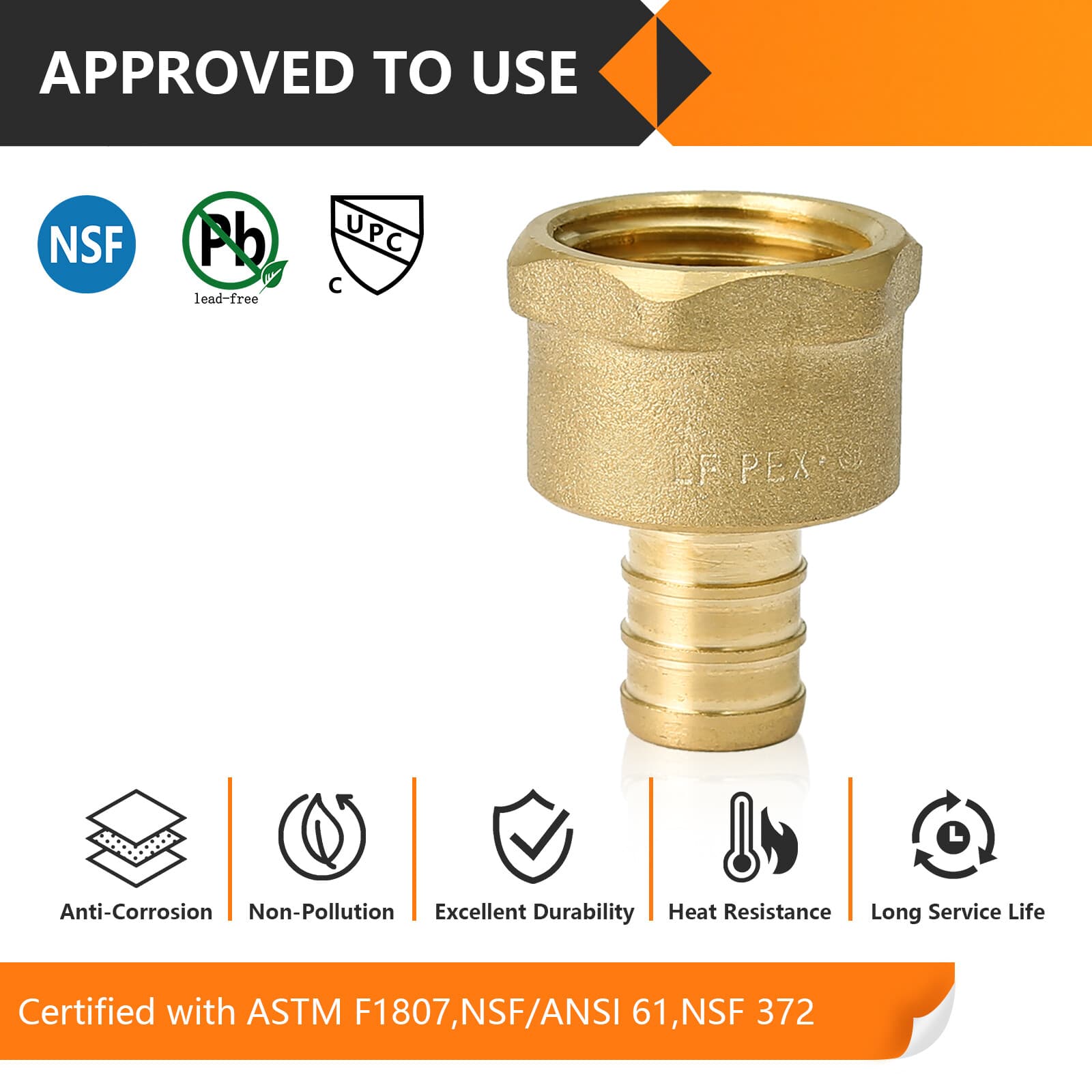 EFIELD 1/2"Pex ×1/2" Female Adapter Brass Crimp Fittings Lead Free Free Shipping 5