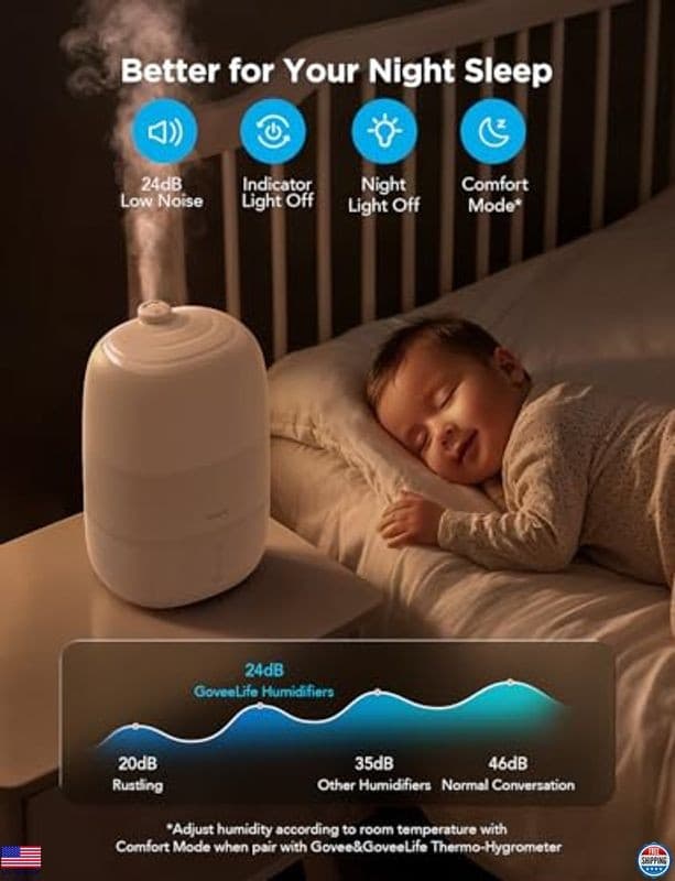 GoveeLife 3L Smart Cool Mist Humidifier & Essential Oil Diffuser, WiFi Control 4