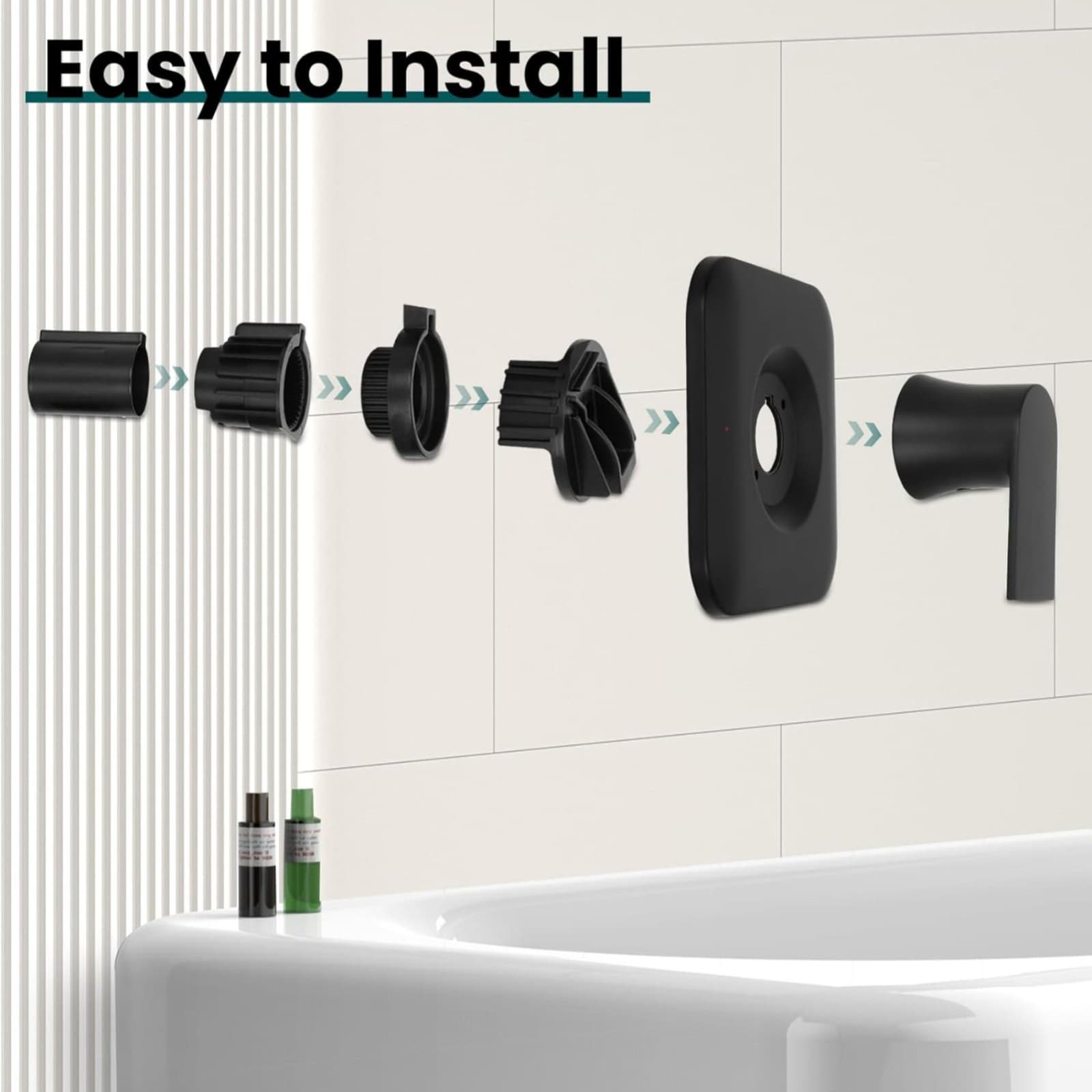 1* Black Stainless Steel Shower Handle Kit Fit For Moen T2471BL Posi-Temp Valve 5