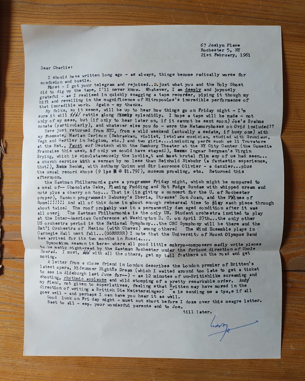 Archive of Correspondence Violinist Studying with Boulanger, Klemperer ca-1960 3