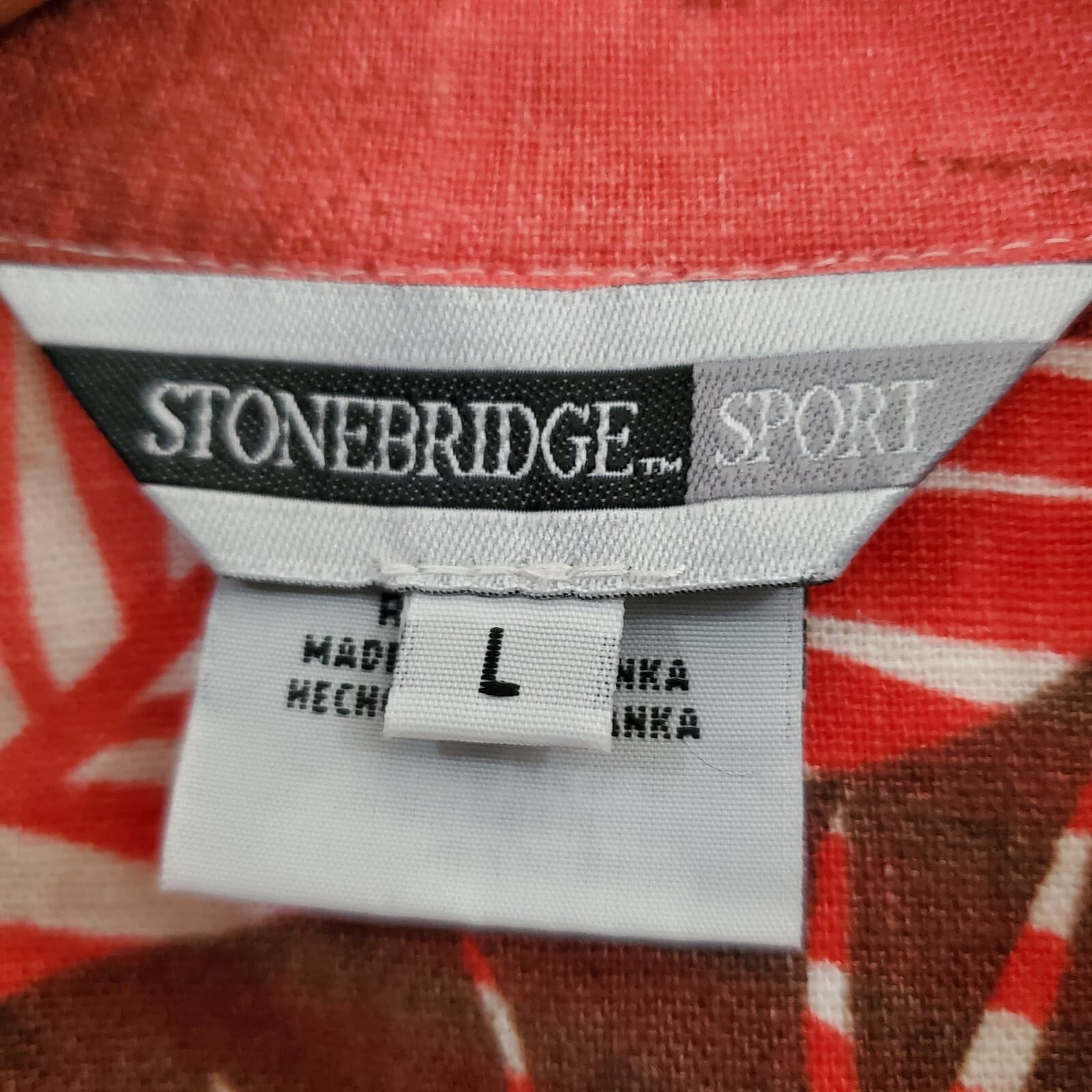 Vintage 90's Stonebridge Linen Blend Red Tropical Button Up Blouse Size Large 5