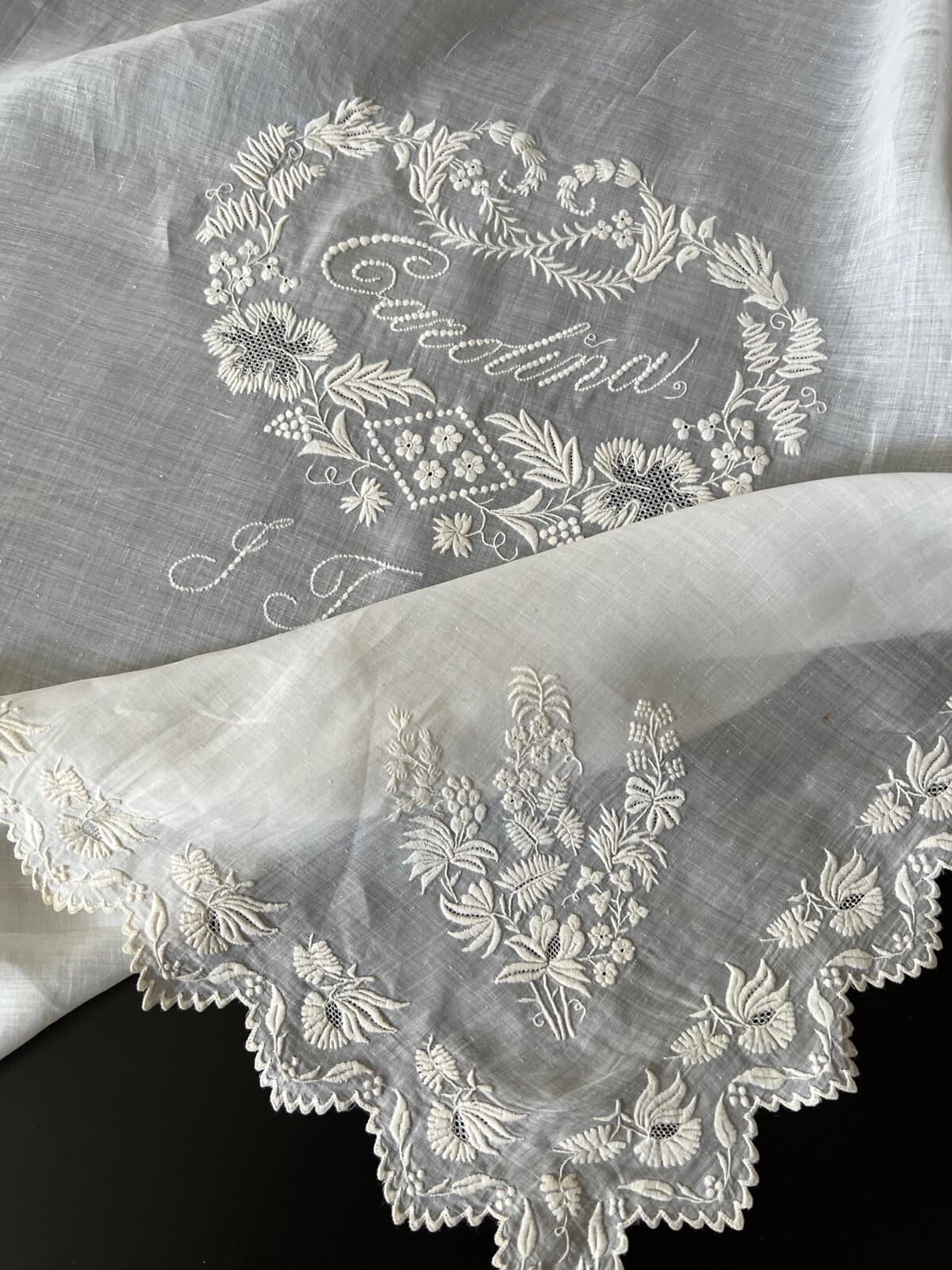 ANTIQUE LACE - C.1880- 1900, SUPERB AMBROIDERED WHITEWORK SHAM COVER