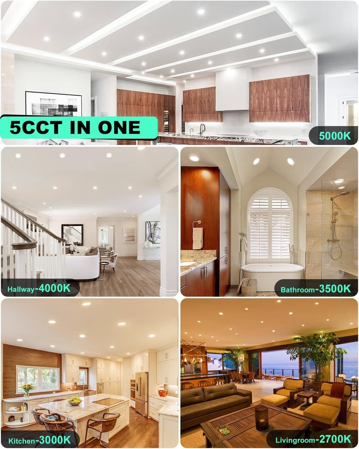 4 Inch 5CCT LED Recessed Ceiling Dimmable Light with Junction Box 2700K-5000K 4