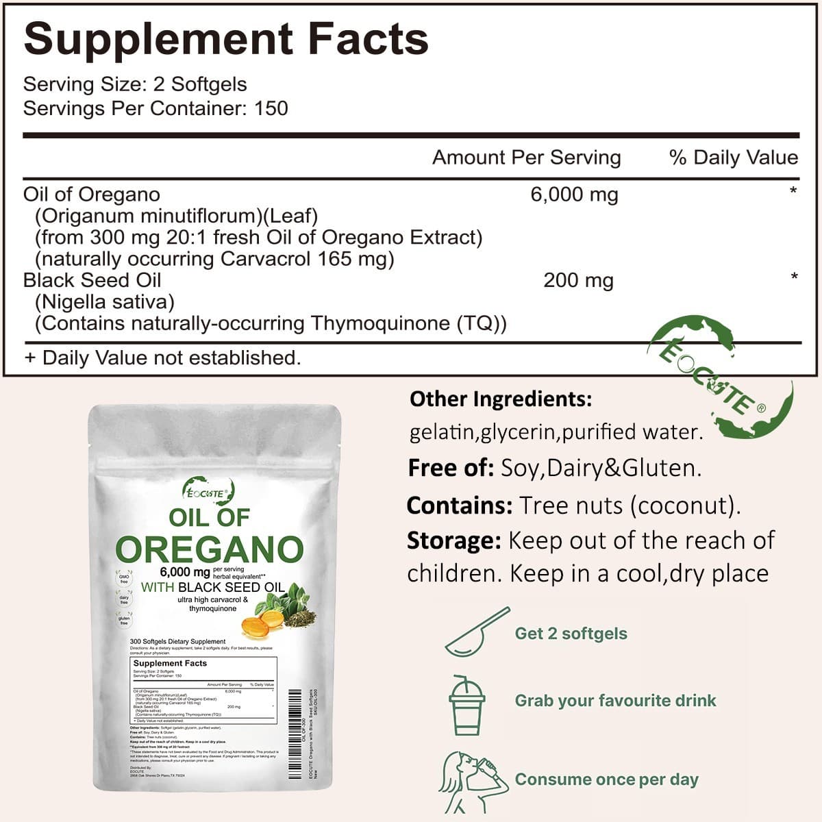 ​​Oil of Oregano 300 Softgels 2 in 1 Black Seed Oil Organic Herbal Supplement 3