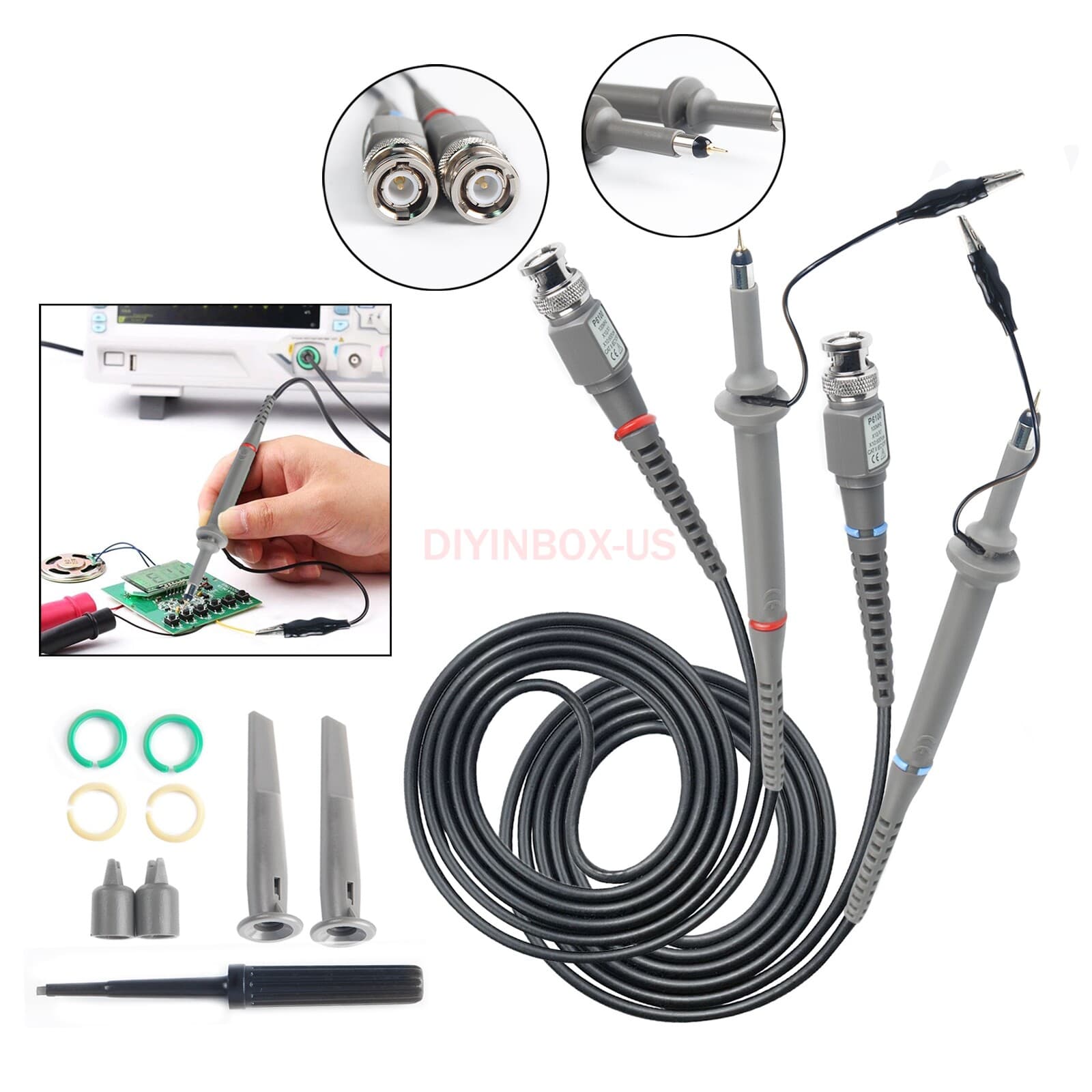 2Pcs Oscilloscope Probe P6100 100 MHz Test Probe Kit fits Tektronix For HP+other 5