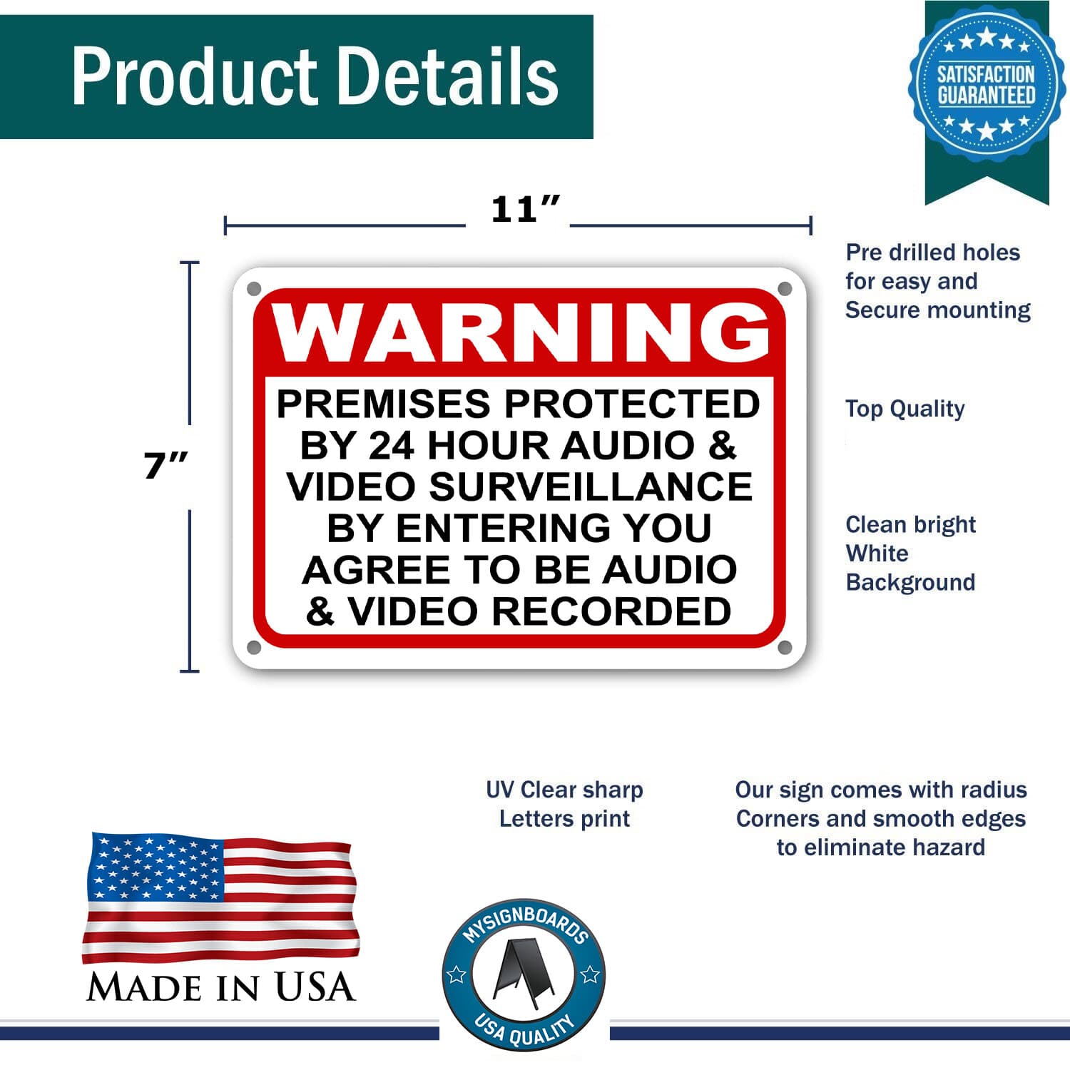 Warning Premises under 24 Hr Audio Video Surveillance home security cctv Signs  2
