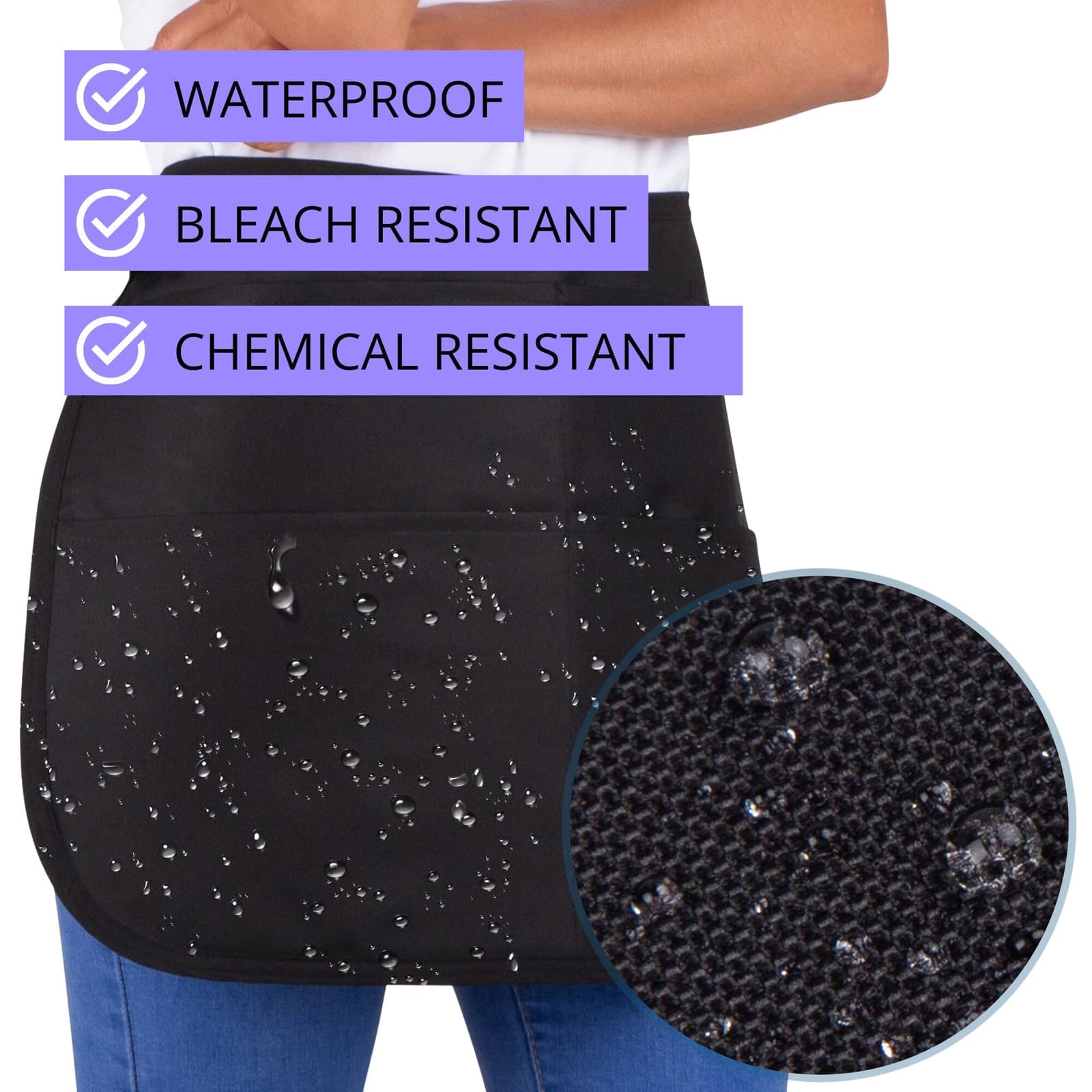 2× Server Apron with 5 Pockets Half Waitress Apron Women Men Waitress Tool Bag 5