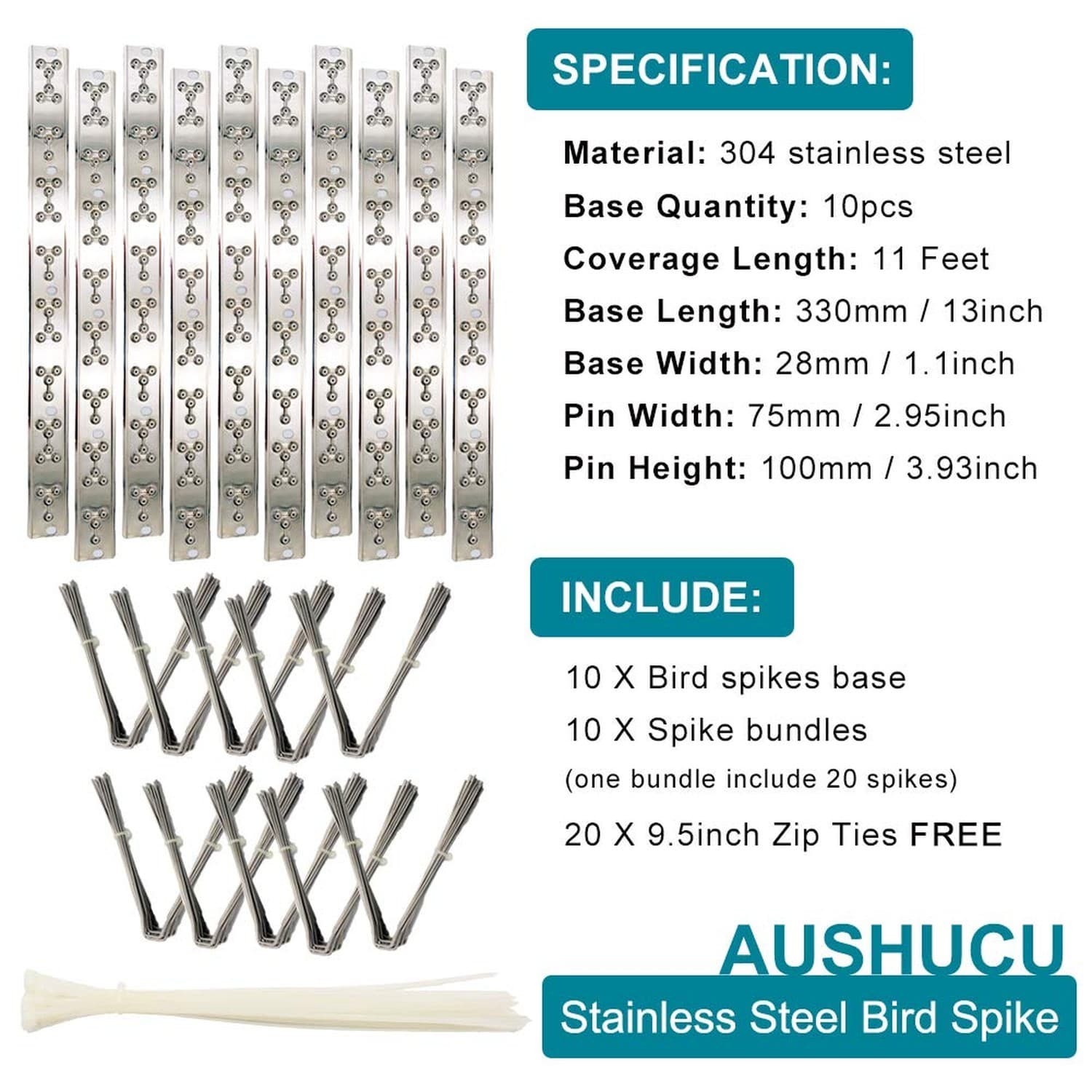 Bird Spikes Cover 11Feet Stainless Steel Pigeons Spikes Small Bird Spikes for... 3