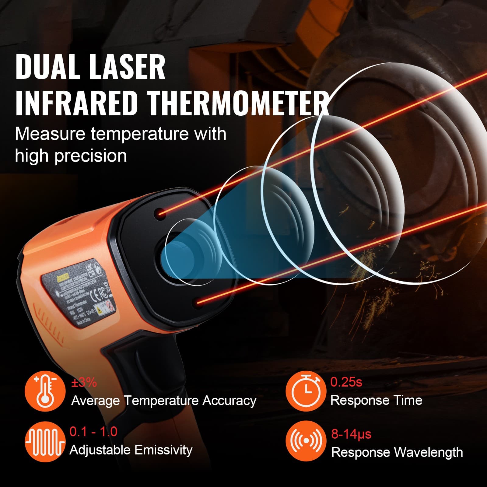 Uimoso Infrared Thermometer -40~2732°F Dual Laser Temperature Gun Non-Contact 2