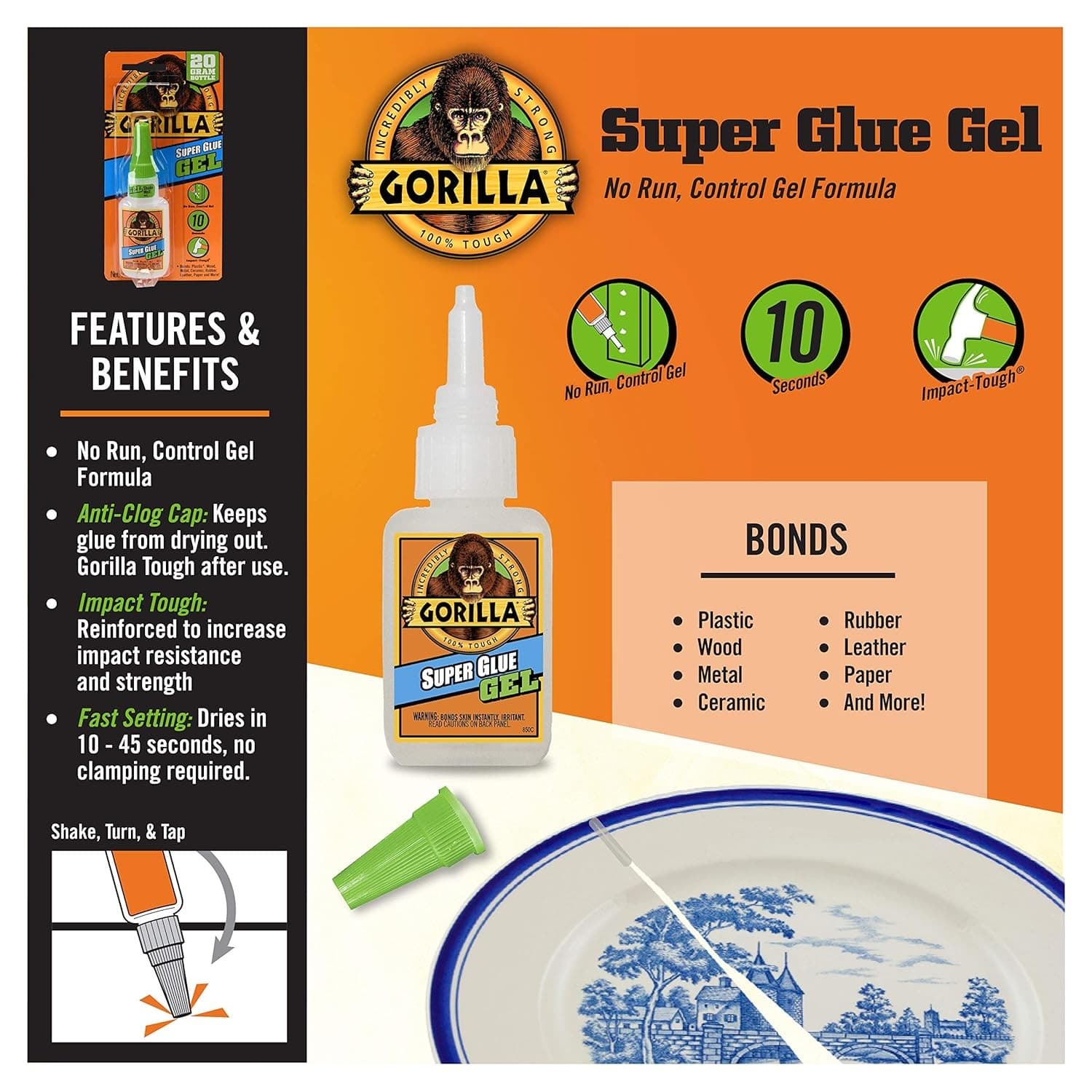 Gorilla Super Glue Gel, Clear Glue, 20 Gram (Pack of 1) - Pack 1,  3