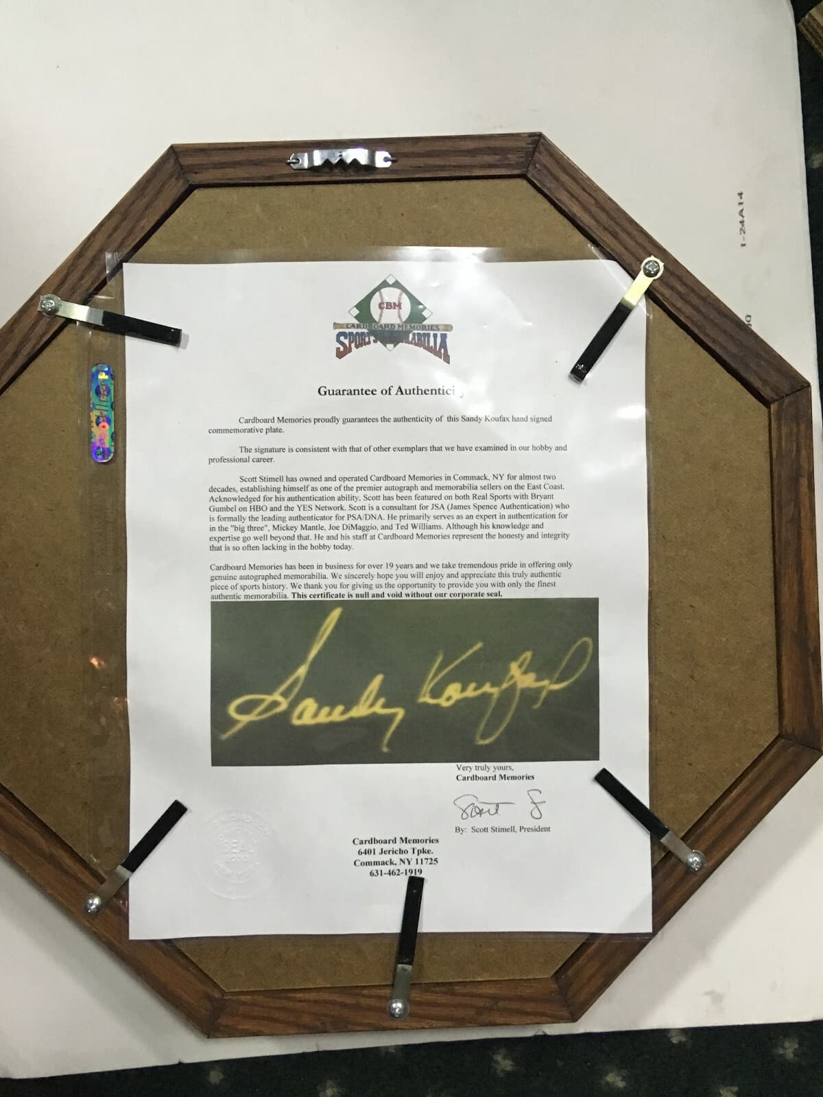 Sandy Koufax Signed  Dodgers Plate Framed Mint gold autograph LE /1000 Cbm COA 4