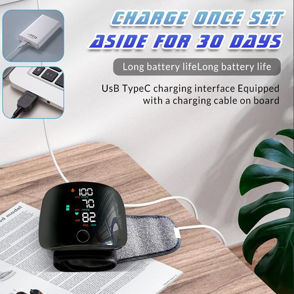 LED Blood Pressure Monitor Wrist Rechargeable Voice Broadcast Heart Rate Machine 6