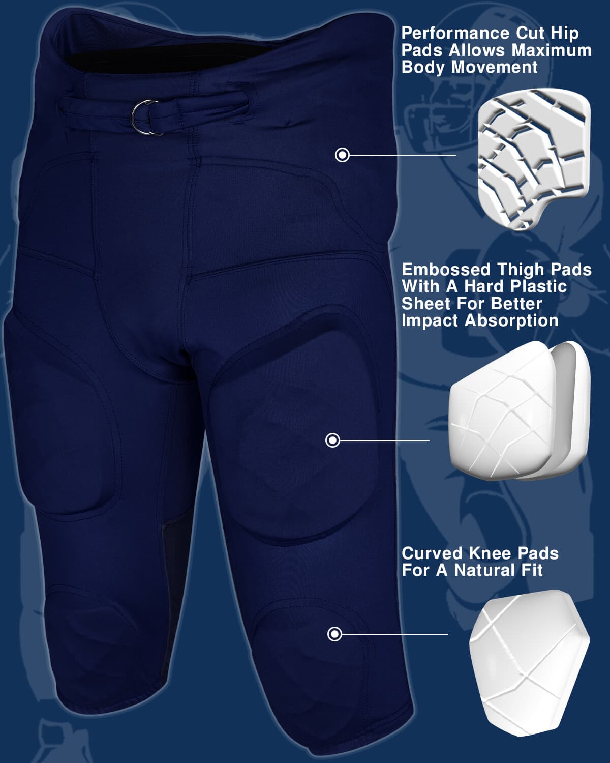 Exxact Sports Gladiator Adult Integrated Football Pants, Ultra Stretch Fabric 4