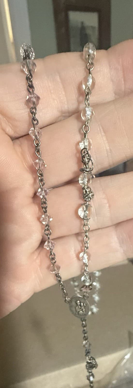 sterling crucifix Rosary wire chain and crystals 3