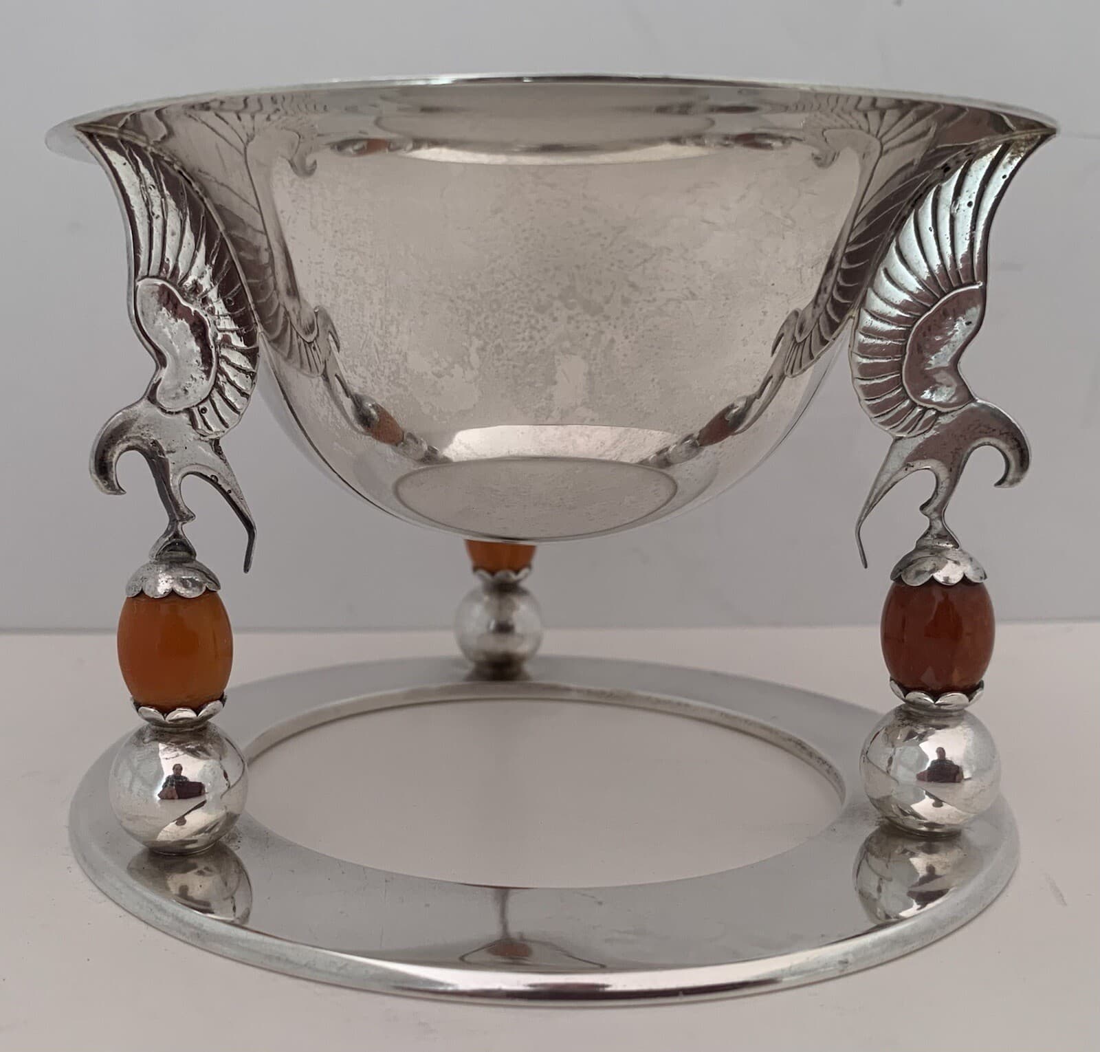 RARE GORHAM ERIK MAGNUSSEN ART DECO STERLING & CARNELIAN EAGLE BOWL 1925-1929 3