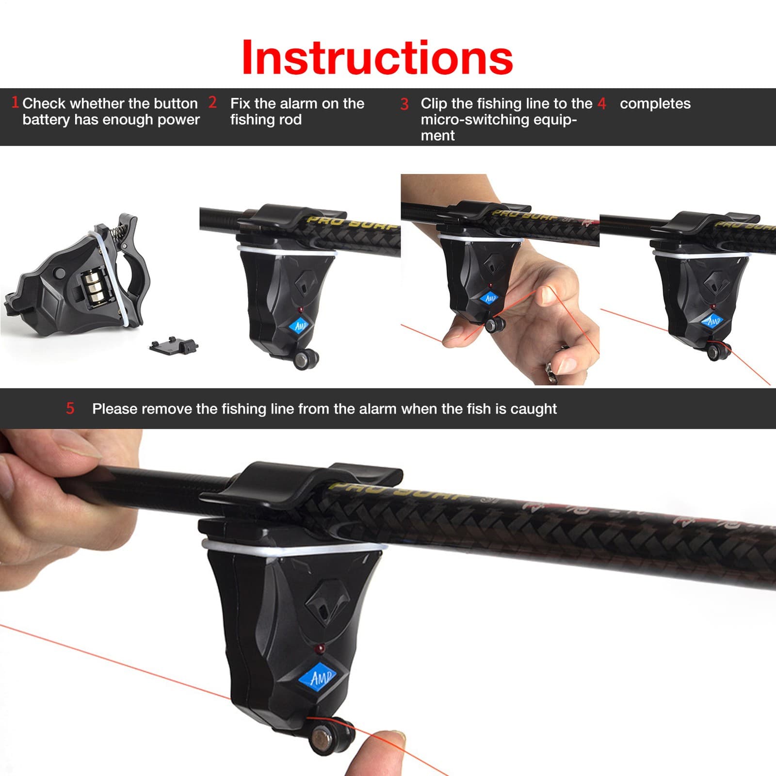 Light Ring Double Alarm Mode Fishing Bite Sound Alert Bell Clip On Fish Rod 3