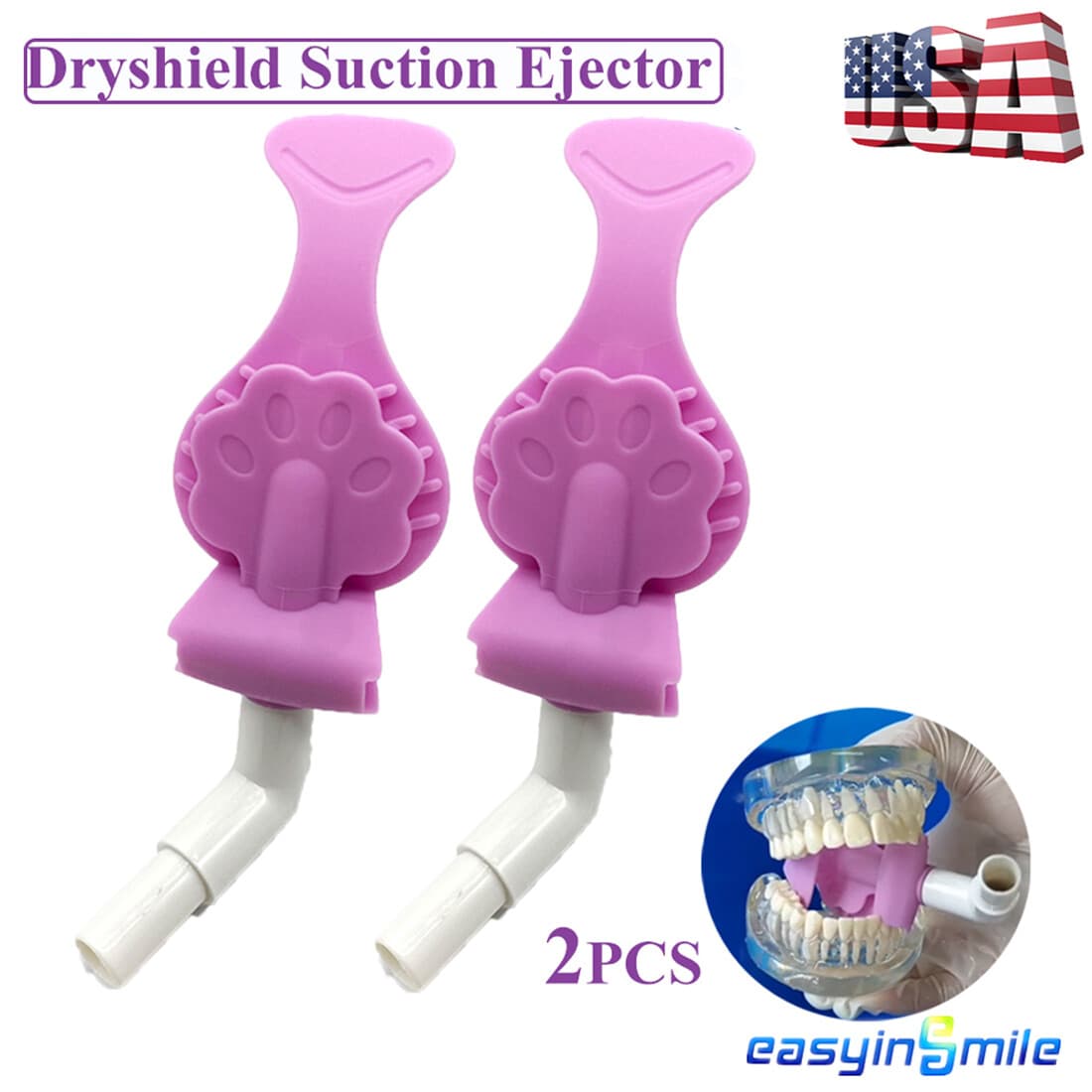 2Pcs Dental Ejector Mouth opener Silicone Bite Block Sterilize Saliva Dryshield 2