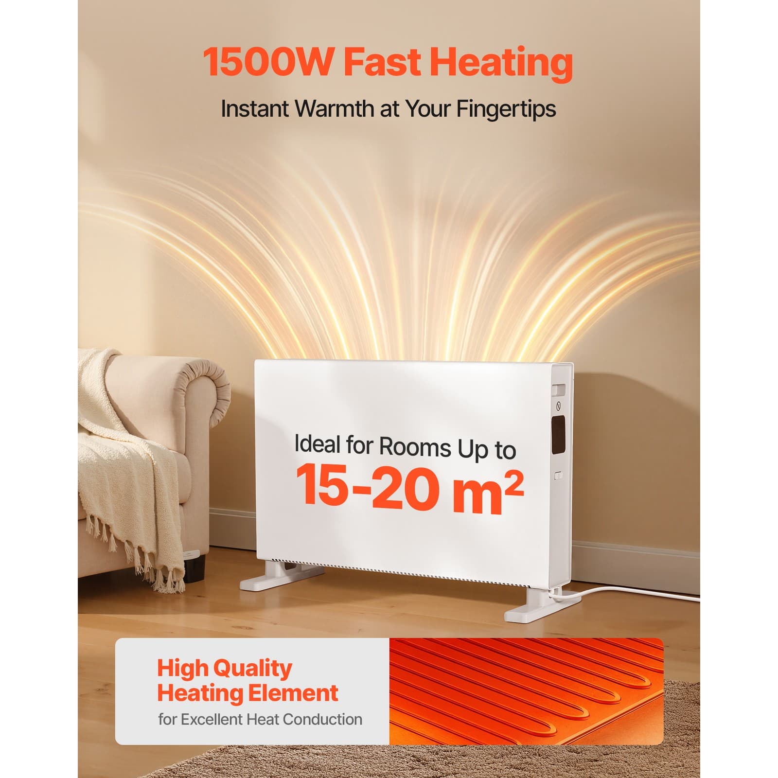 Uimoso 1500W Electric Convection Heater with Remote and Touch Controls 2