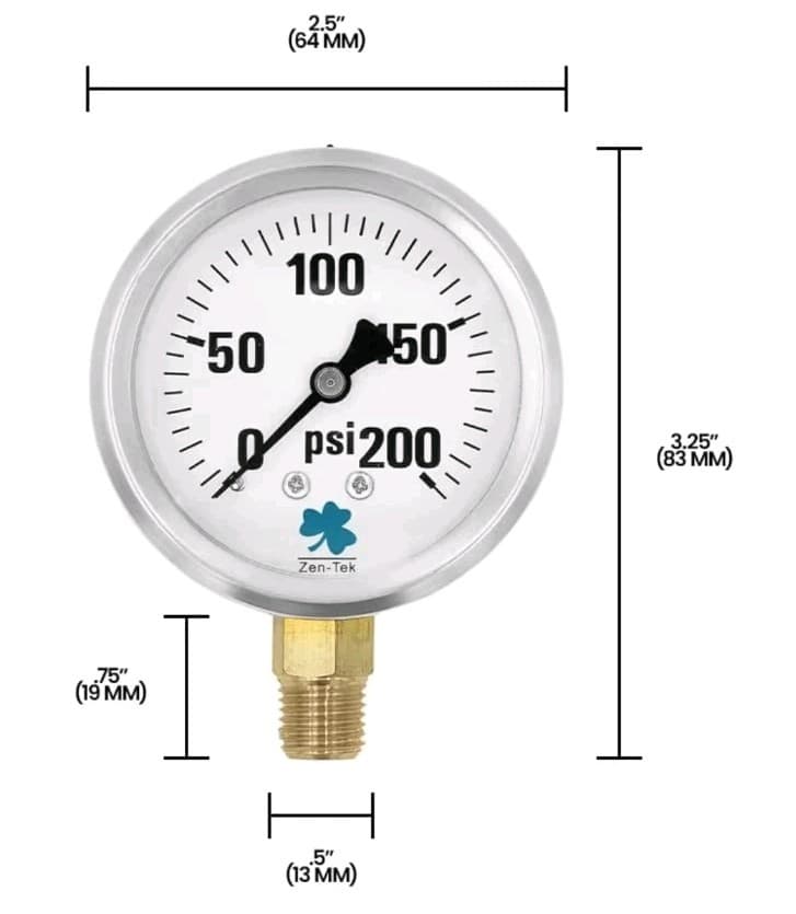 Zenport LPG200 Glycerin Liquid Filled Pressure Gauge, 200 PSI 2