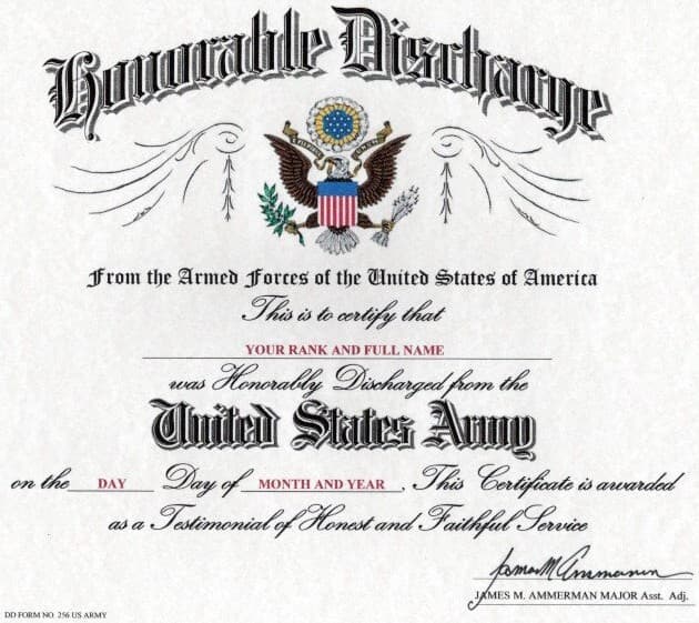 United States Army - Honorable Discharge Replacement Certificate