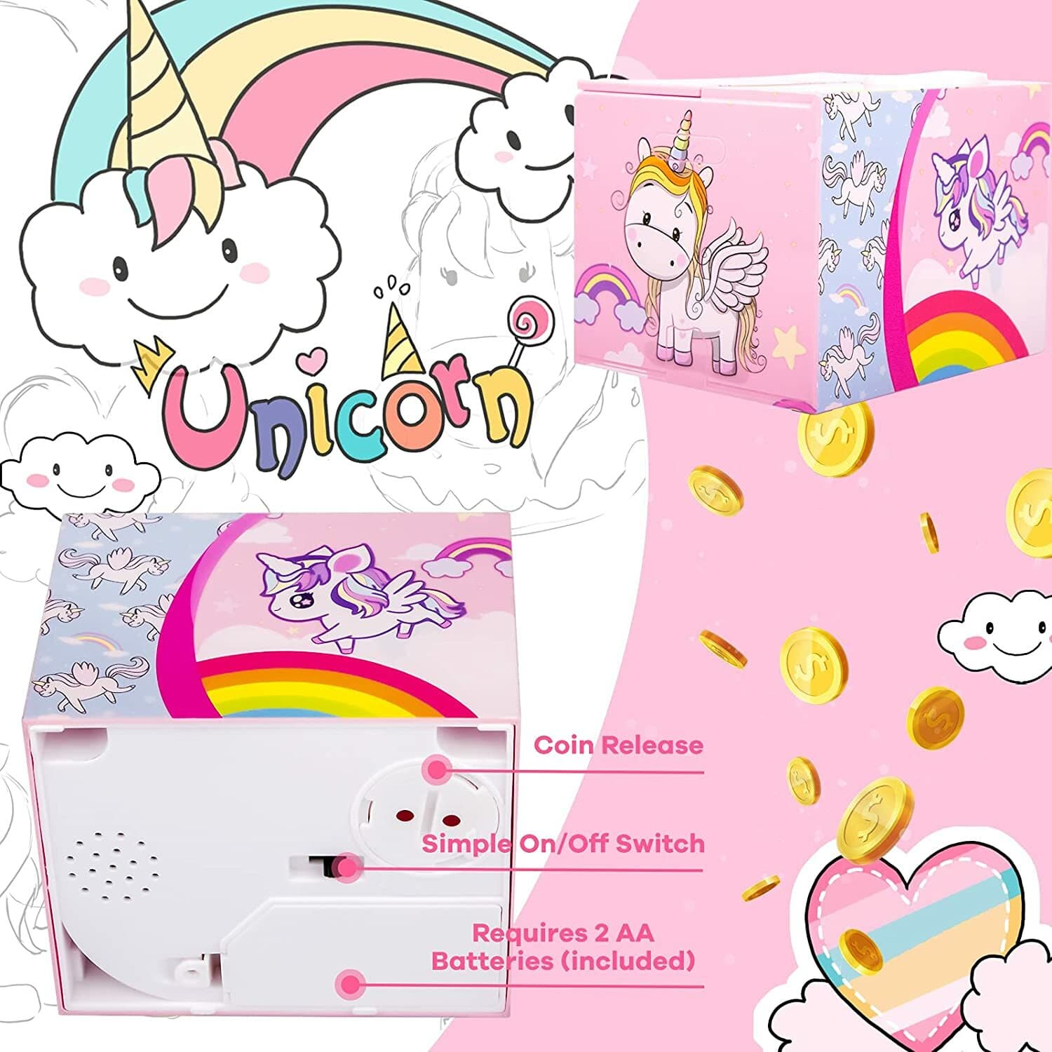Unicorn Electronic Piggy Bank Mischief Coin Stealing Musical Bank New US Seller 5