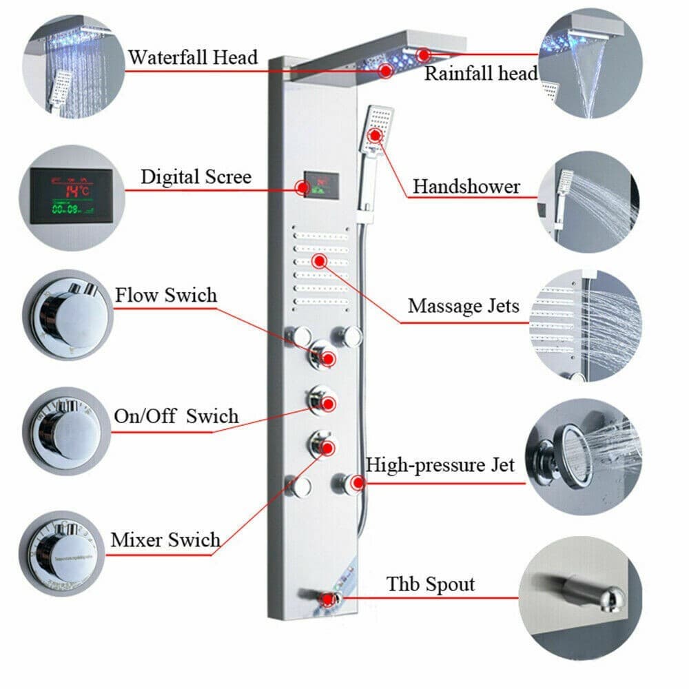 ELLO&ALLO Shower Panel Tower LED Rainfall Waterfall Massage System with Body Jet 2